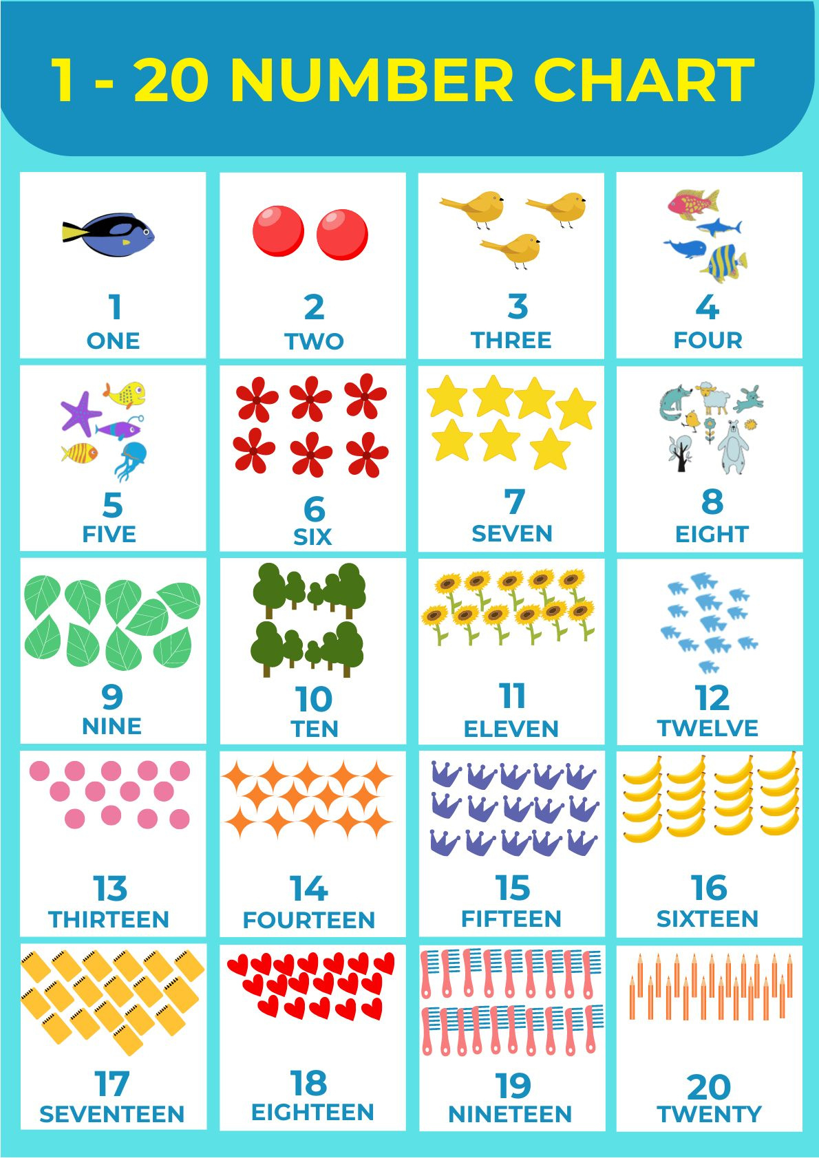 1-20 Number Chart In Illustrator, Pdf - Download | Template intended for Free Printable Number Chart 1 20