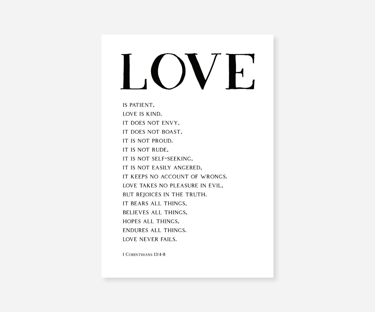 1 Corinthians 13:4-8 – Free Scripture Art regarding Love Is Patient Free Printable