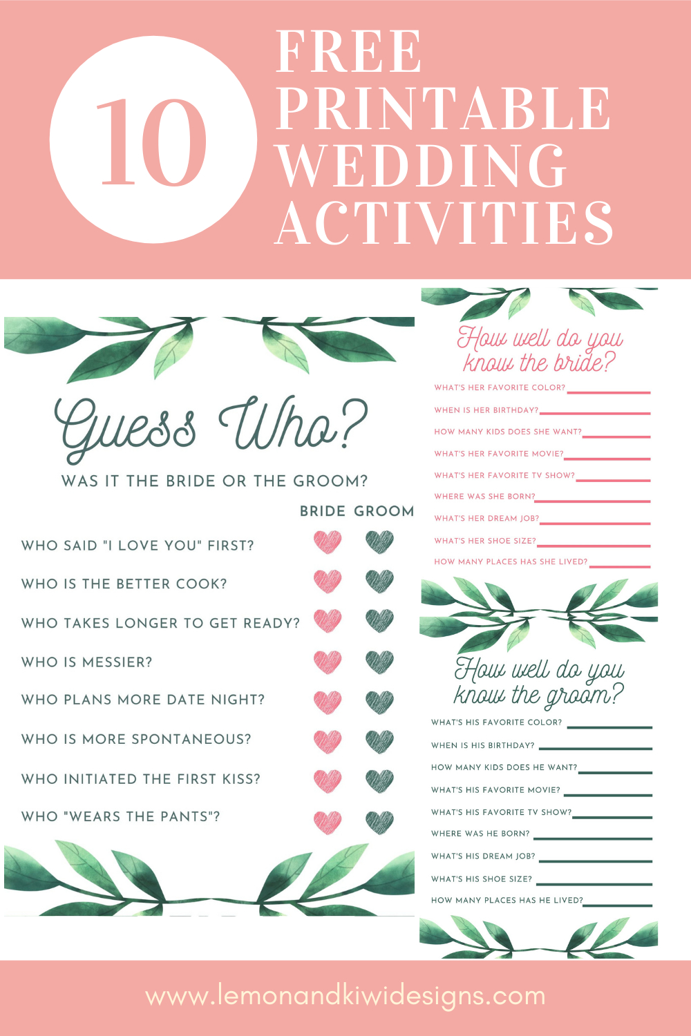 10 Free Printable Wedding Activities For Guests - Lemon And Kiwi within Free Wedding Printables