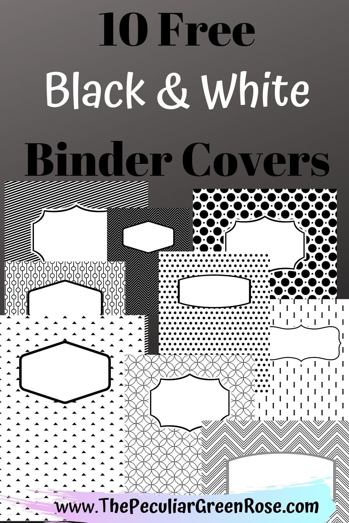 10 Free Variety Black &amp;amp; White Binder Covers - The Peculiar Green Rose with Free Printable Binder Cover Templates