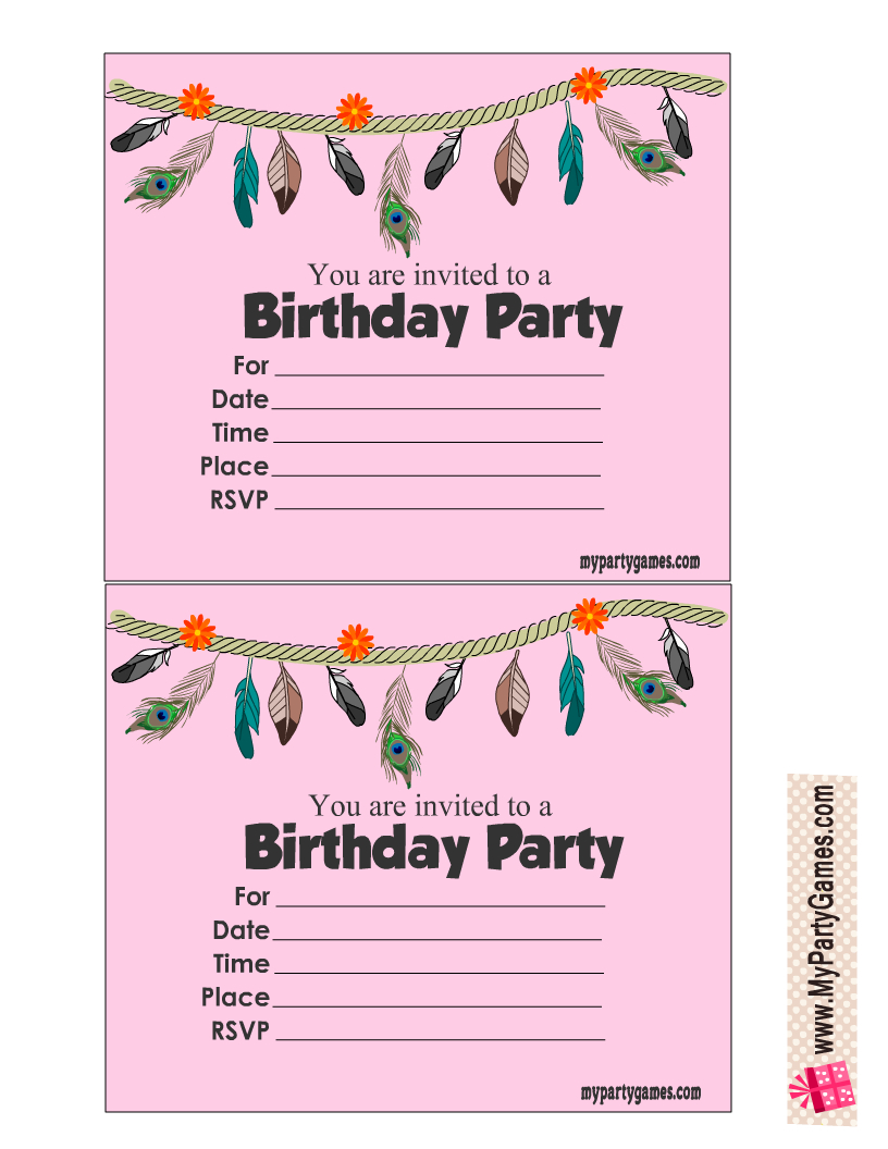 100 Free Printable Kids Birthday Party Invitations - Worksheets for Free Printable Girl Birthday Invitations