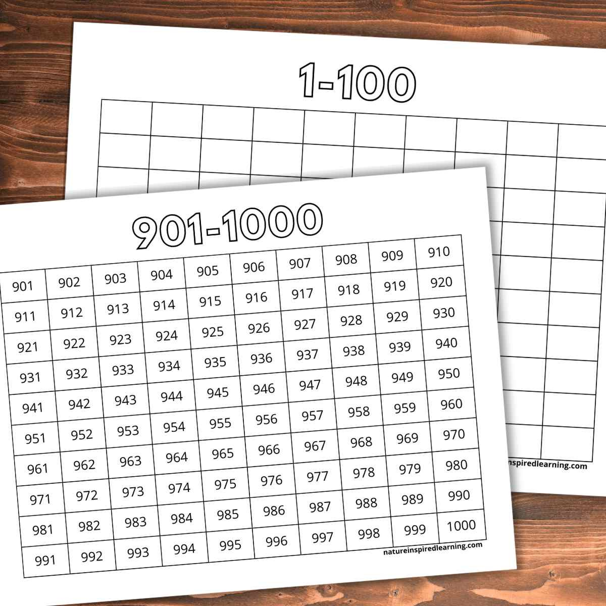 1,000 Number Charts - Nature Inspired Learning inside Free Printable Number Chart To 1000