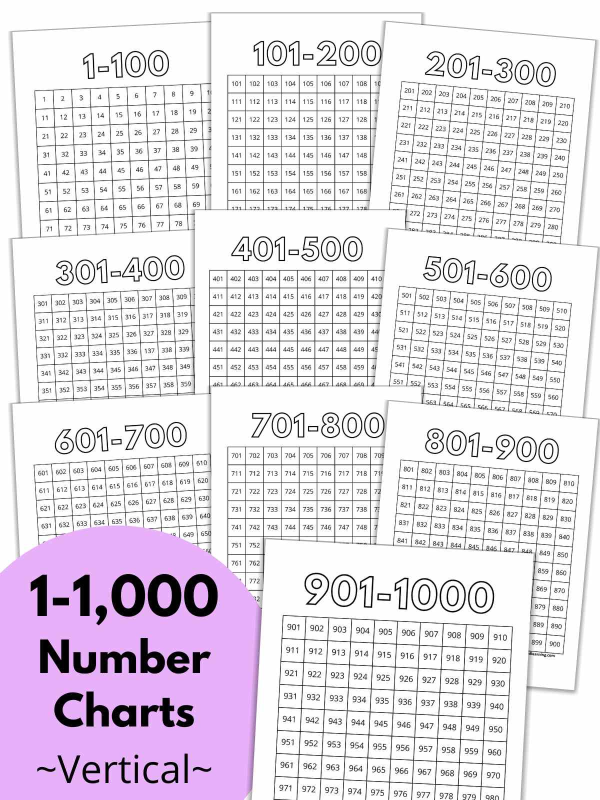 1,000 Number Charts - Nature Inspired Learning within Free Printable Number Chart To 1000