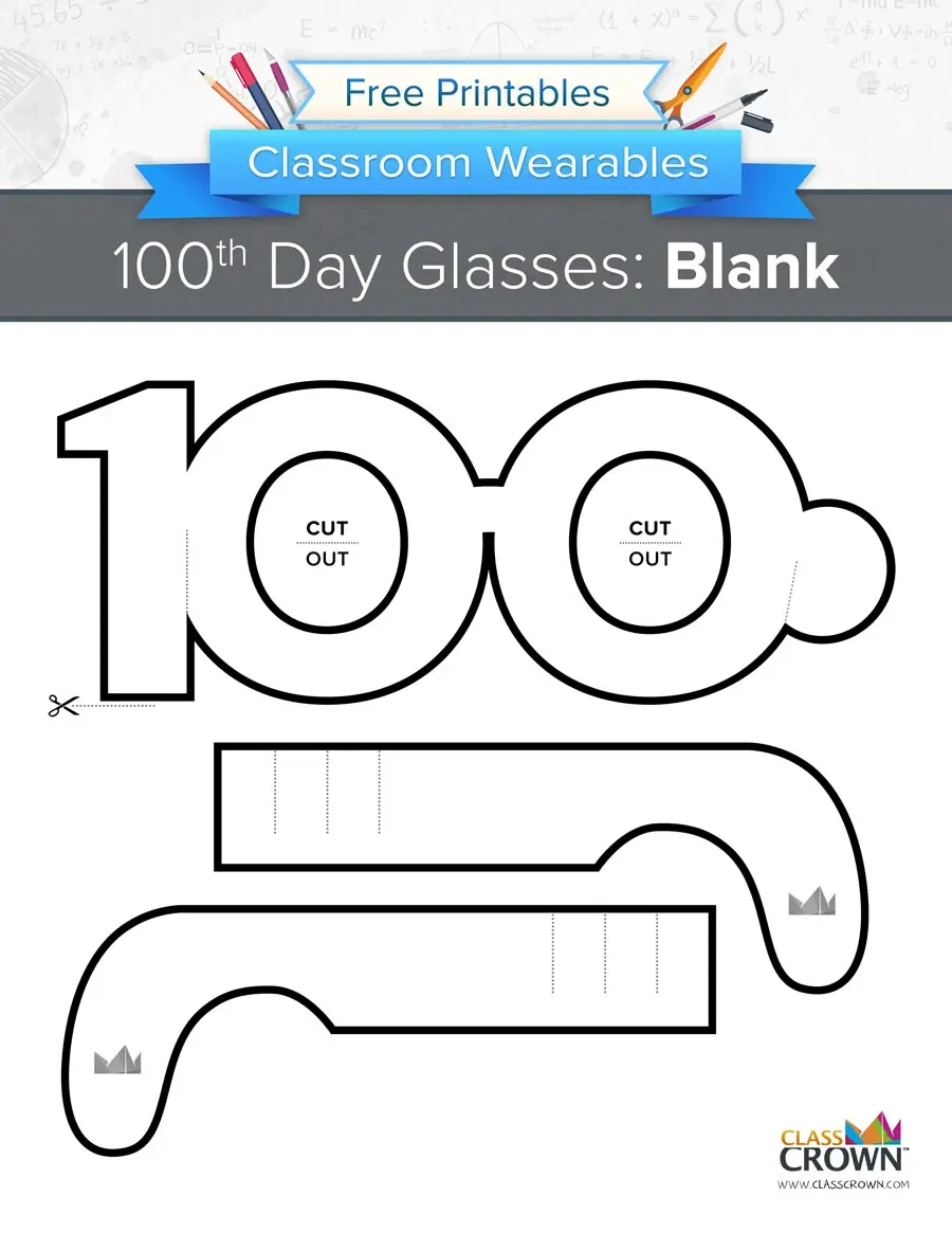 100Th Day Of School Glasses: Stars - Wearables | Classcrown within 100Th Day Of School Printable Glasses Free