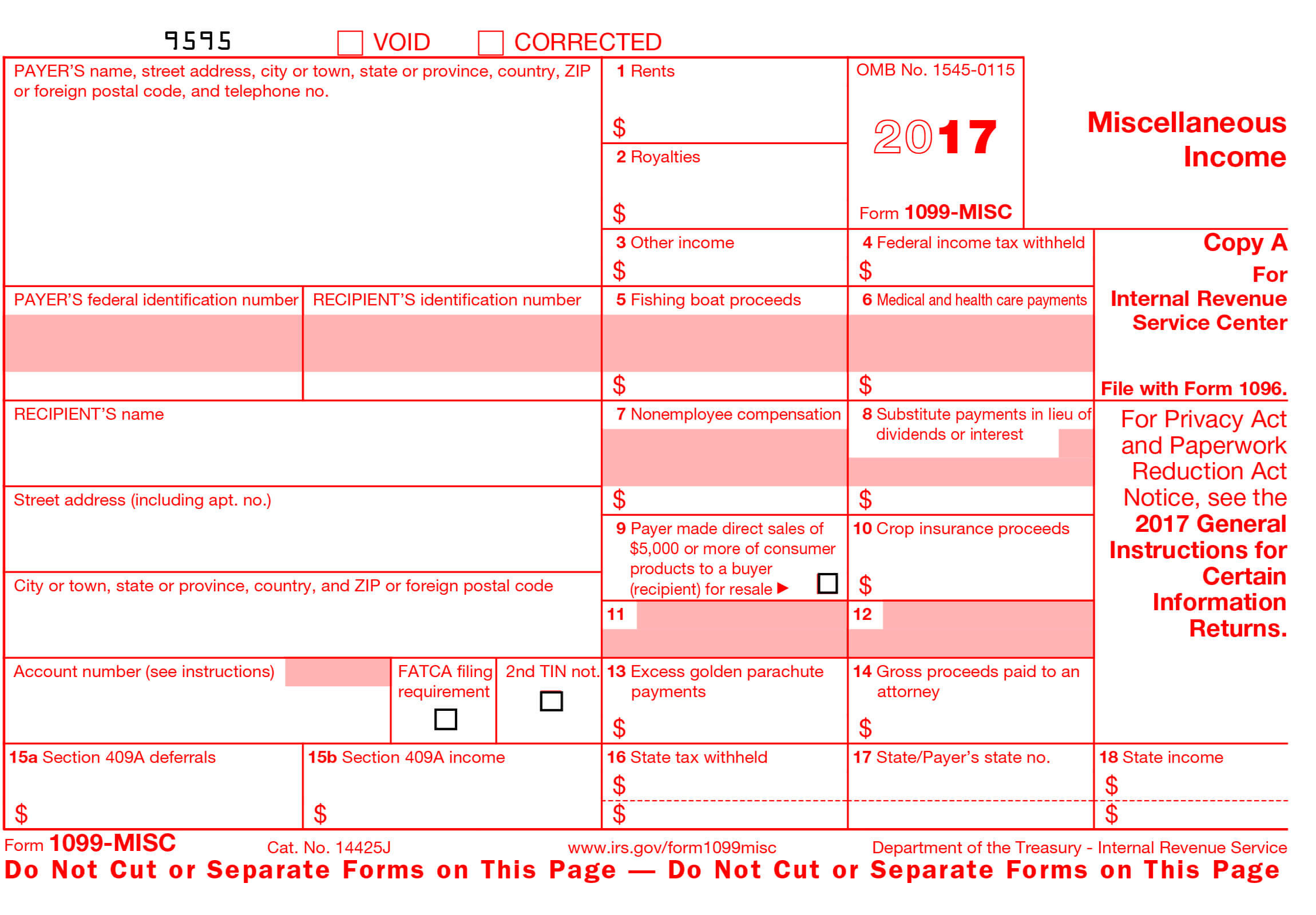 1099 Misc Tax Form 2017 Generator | 1099 Misc 2017 Template with Free Printable 1099 Form 2017