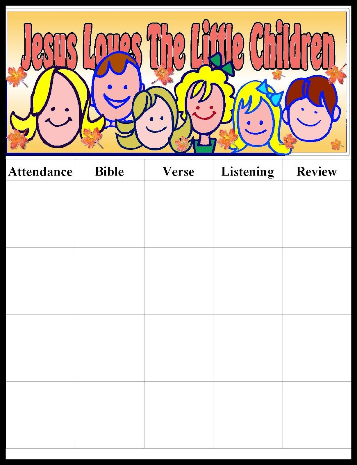 11 Attendance Charts For Sunday School Ideas | Attendance Chart inside Sunday School Attendance Chart Free Printable