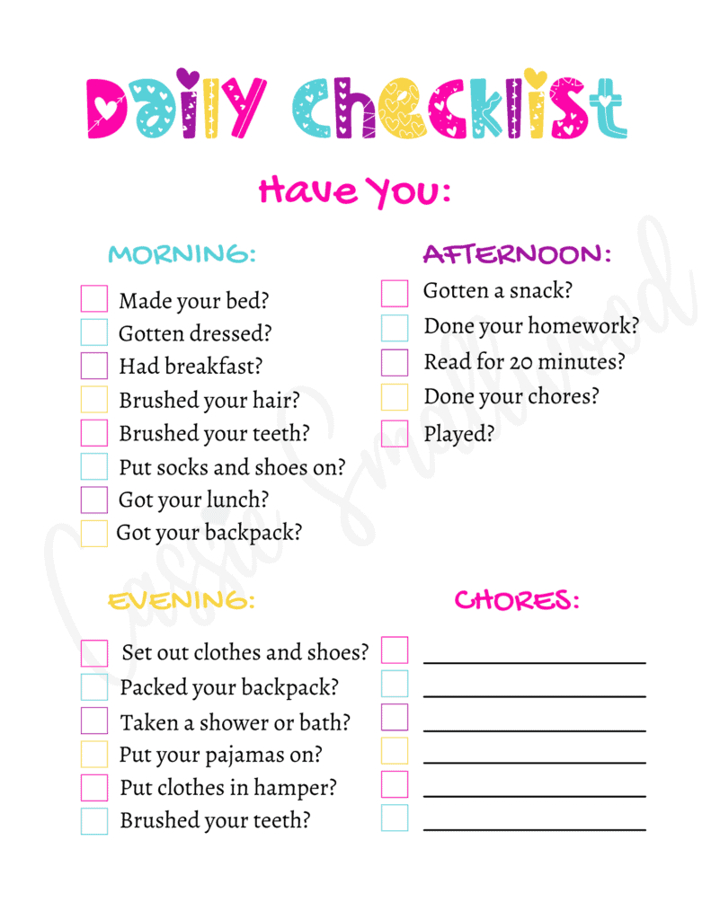 11 Daily Routine Checklists For Kids (Free Printable) - Cassie in Free Printable Kids To Do List