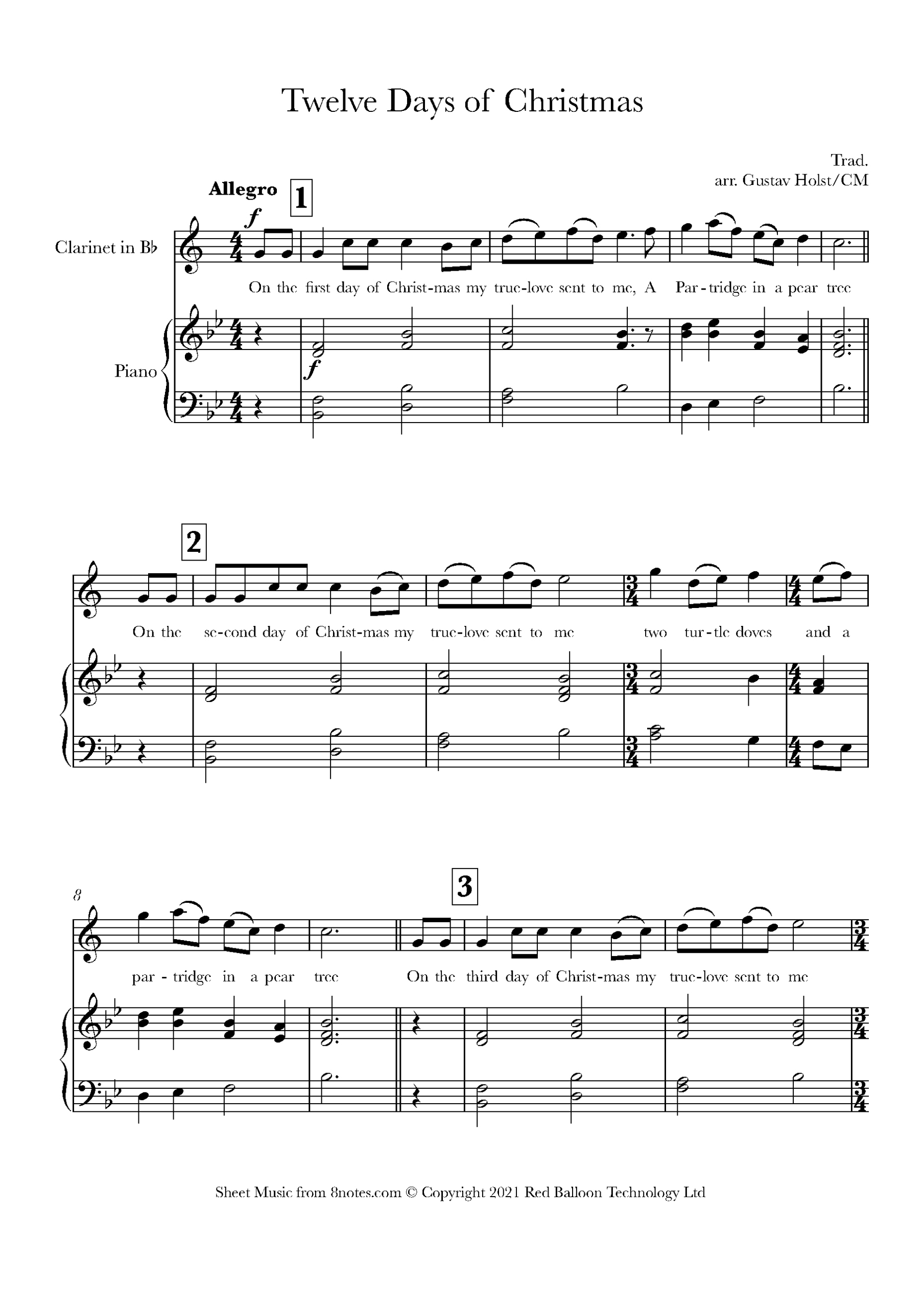 12 Days Of Christmas For Clarinet - Free Sheet Music For Clarinet regarding Free Printable Christmas Songs For Clarinet