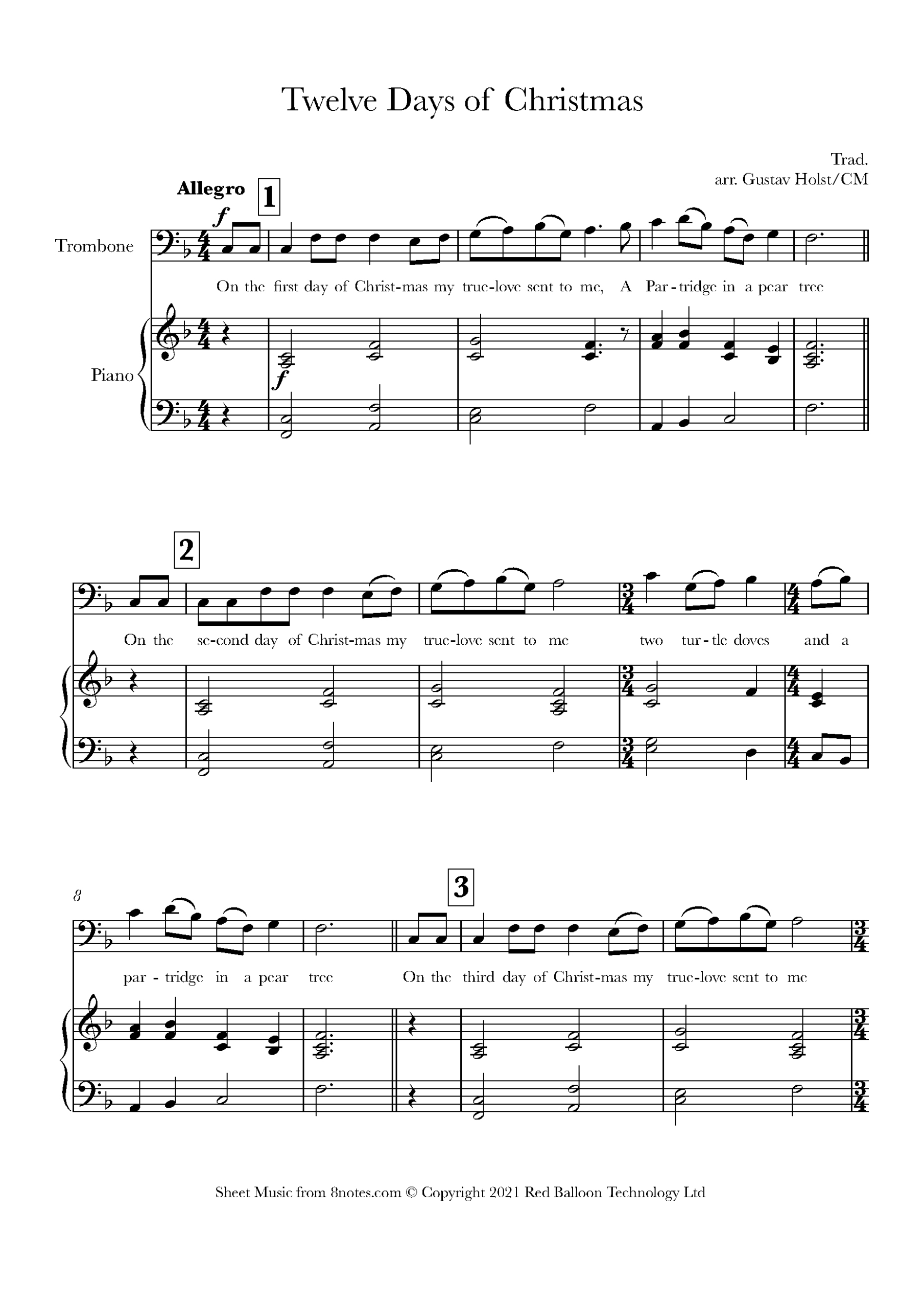 12 Days Of Christmas For Trombone - Free Sheet Music For Trombone inside Trombone Christmas Sheet Music Free Printable