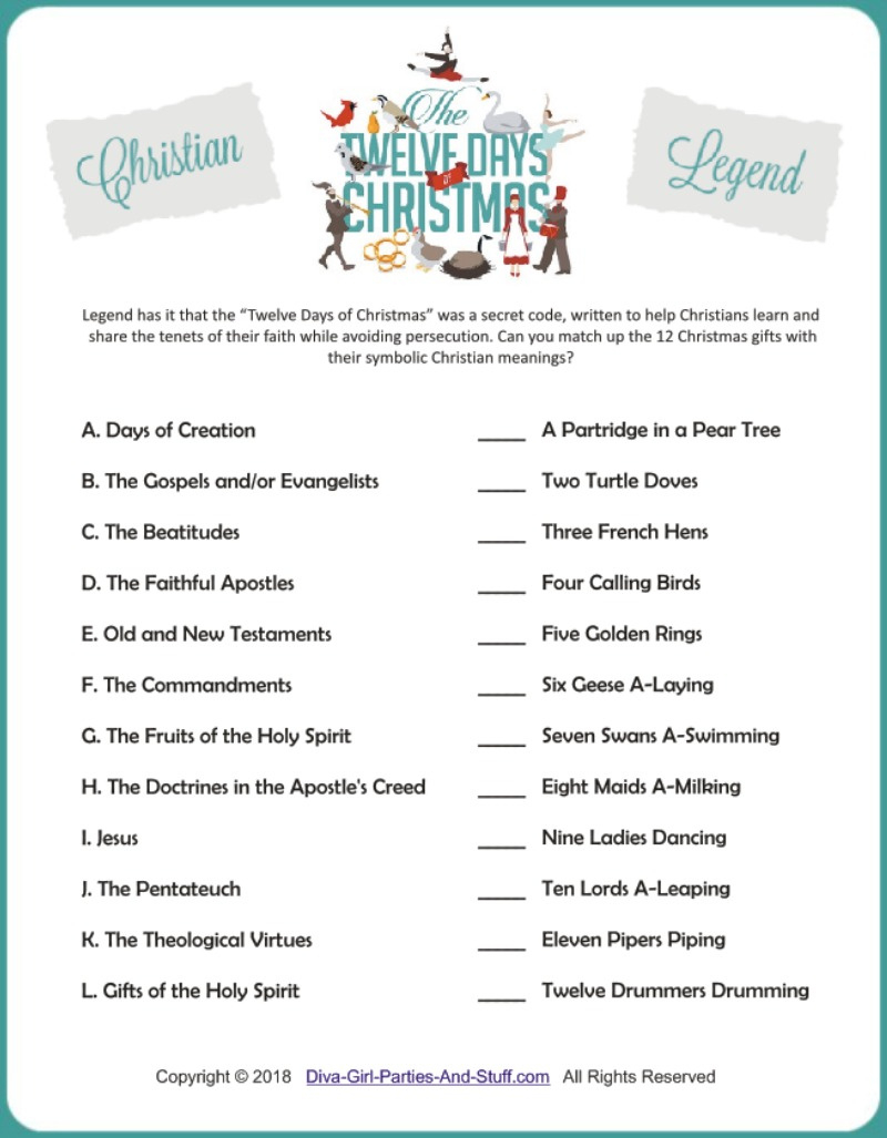 12 Days Of Christmas Legend Match Game - Diva Girl Parties within Free Printable Religious Christmas Games