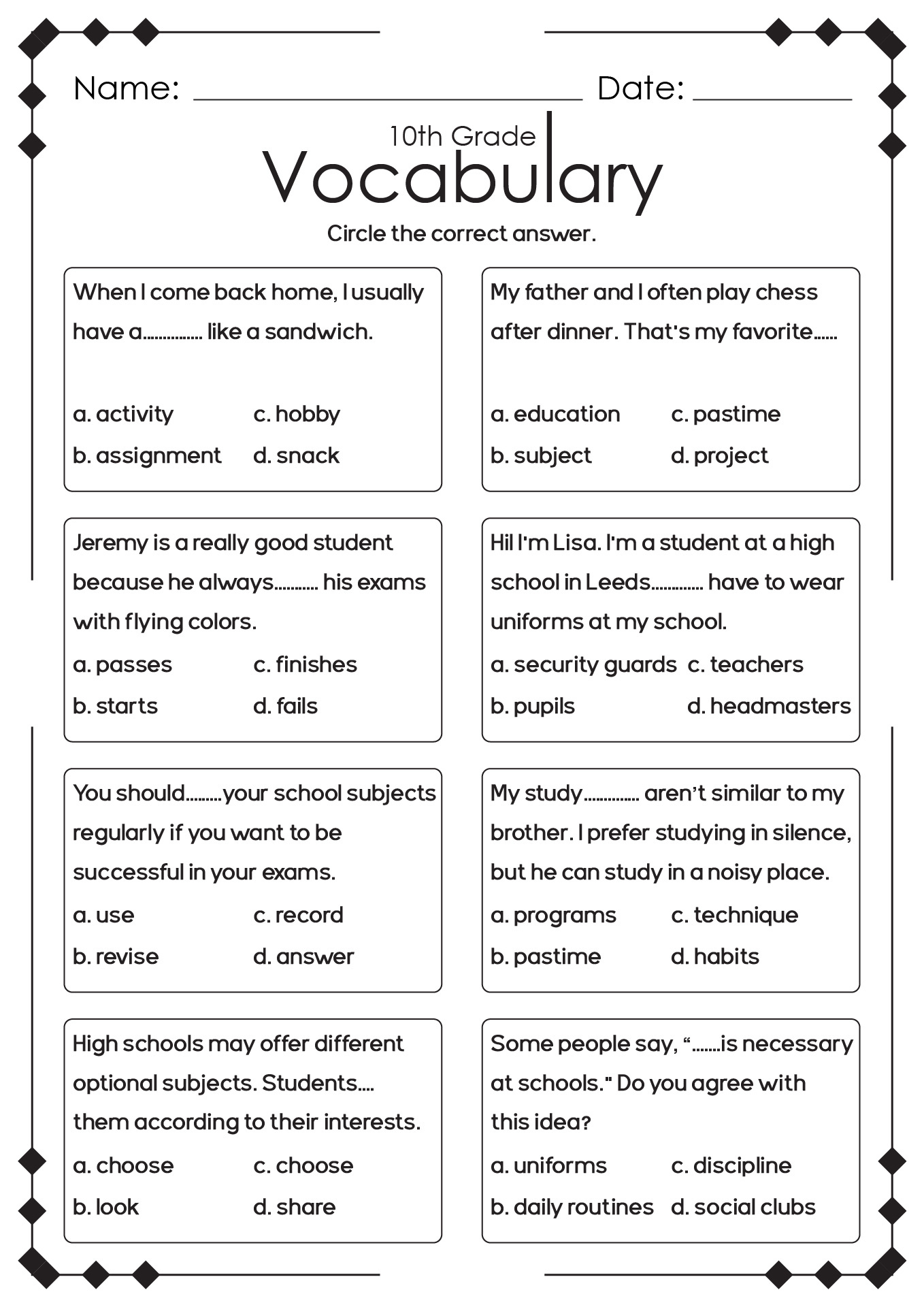 13 High School English Language Arts Worksheets - Free Pdf At inside Free Printable Grammar Worksheets For Highschool Students
