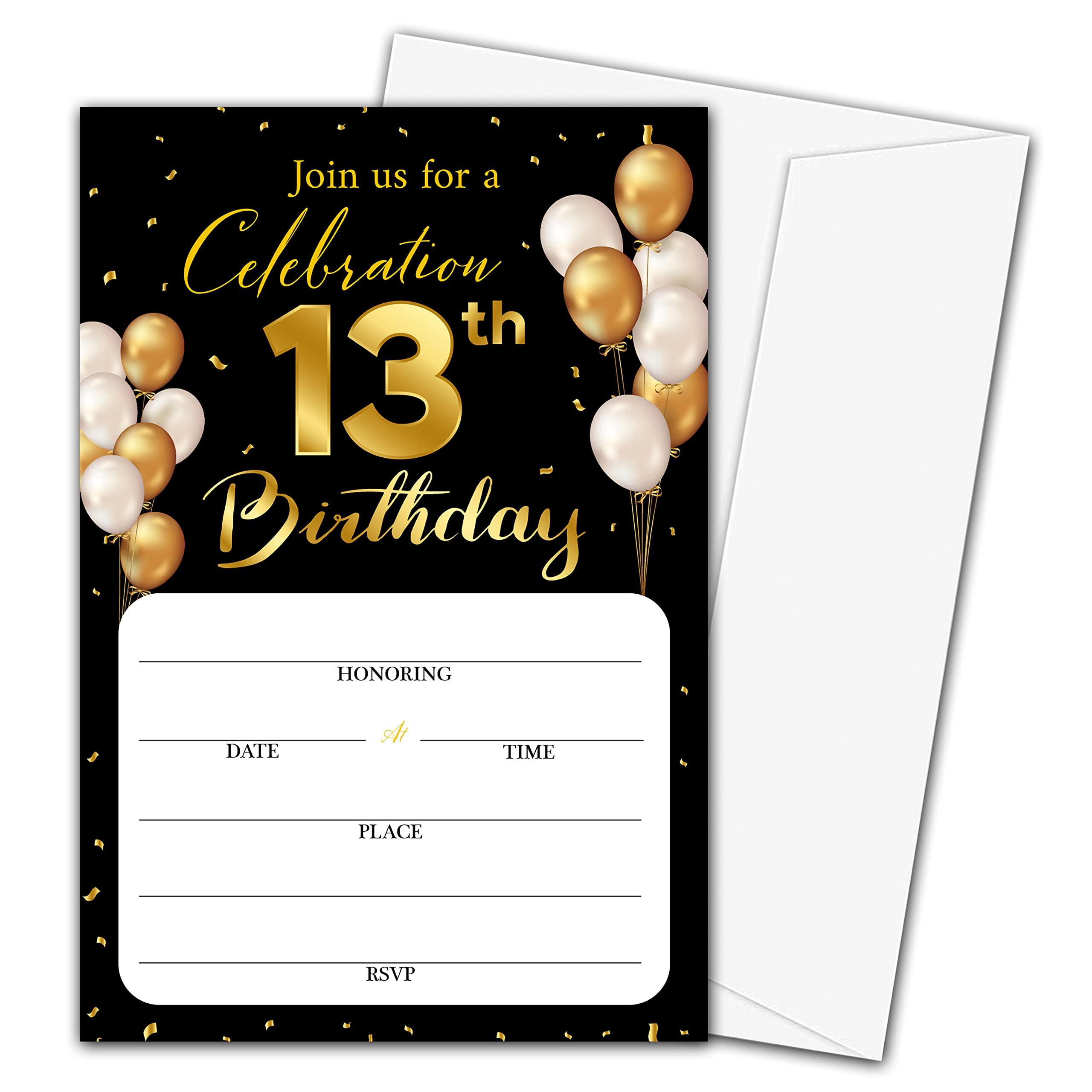 13Th Birthday Invitation Cards With Envelopes - Classic Gold Theme throughout 13Th Birthday Party Invitations Printable Free