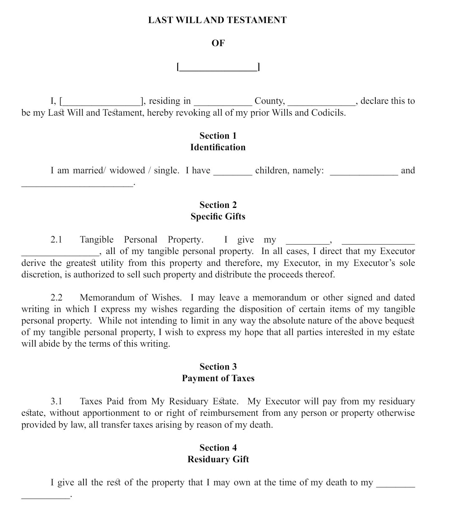 14 Free Last Will And Testament Pdf Templates To Download|Updf intended for Free Printable Basic Will