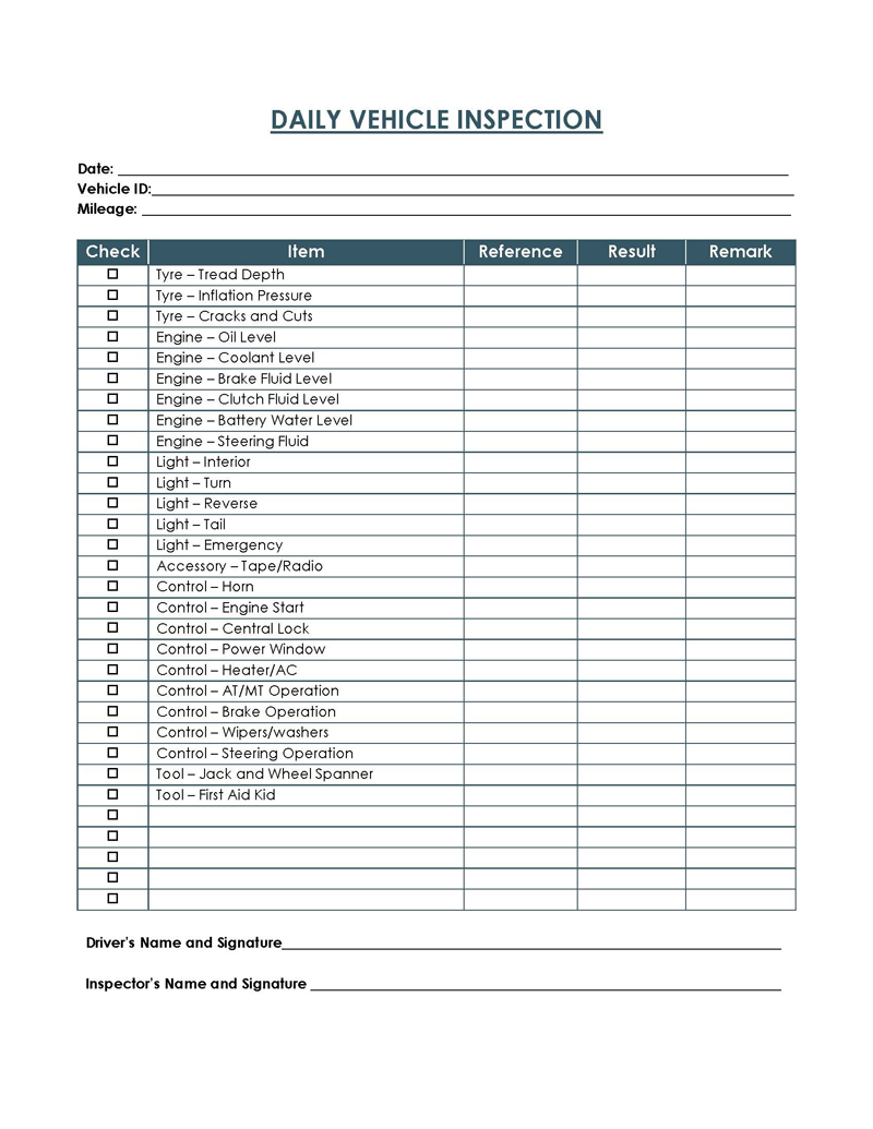 14 Free Vehicle Inspection Forms (Editable) - Word, Excel regarding Free Printable Vehicle Inspection Form