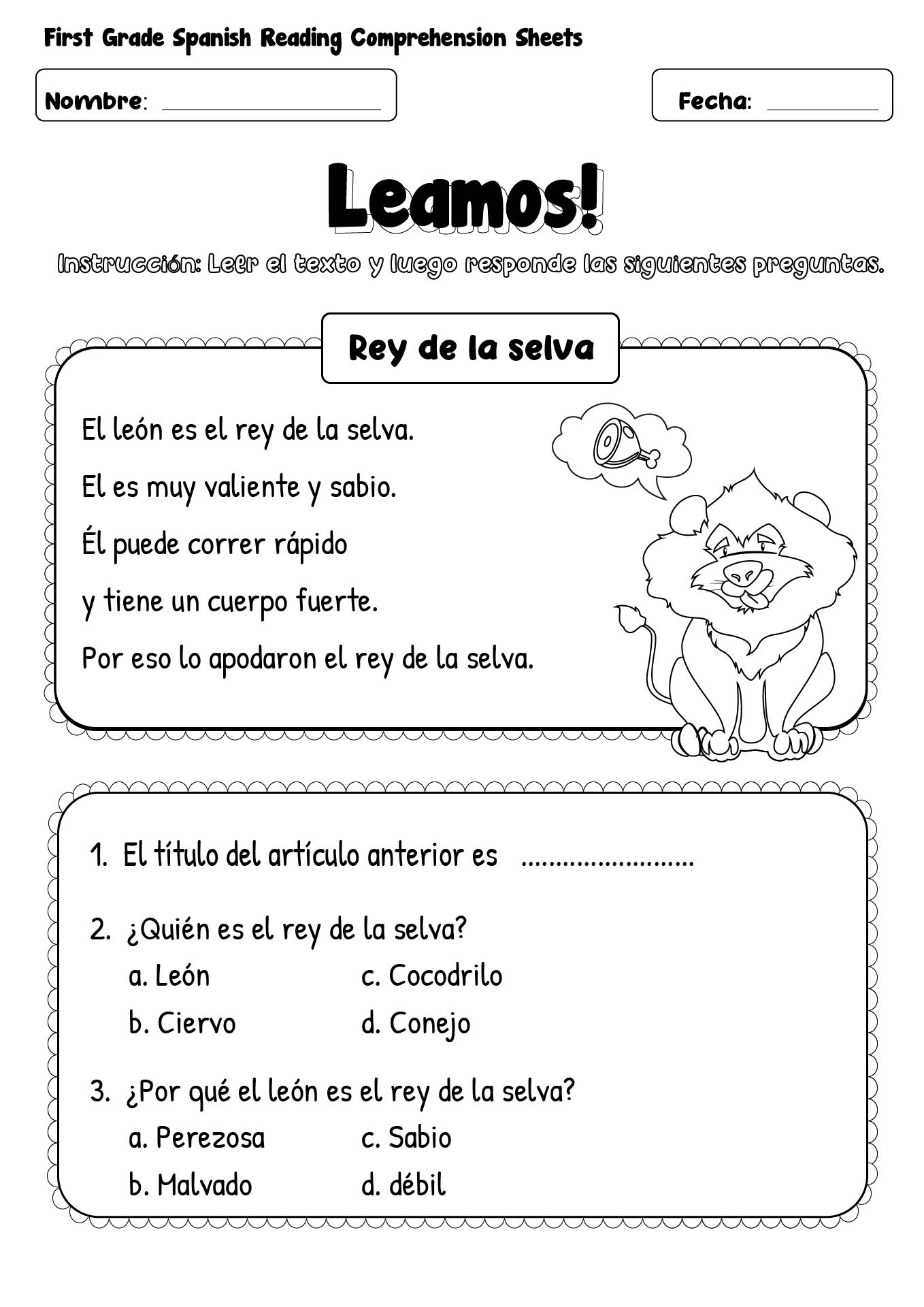 15 First Grade Spanish Worksheets - Free Pdf At Worksheeto for Free Printable Spanish Reading Comprehension Worksheets