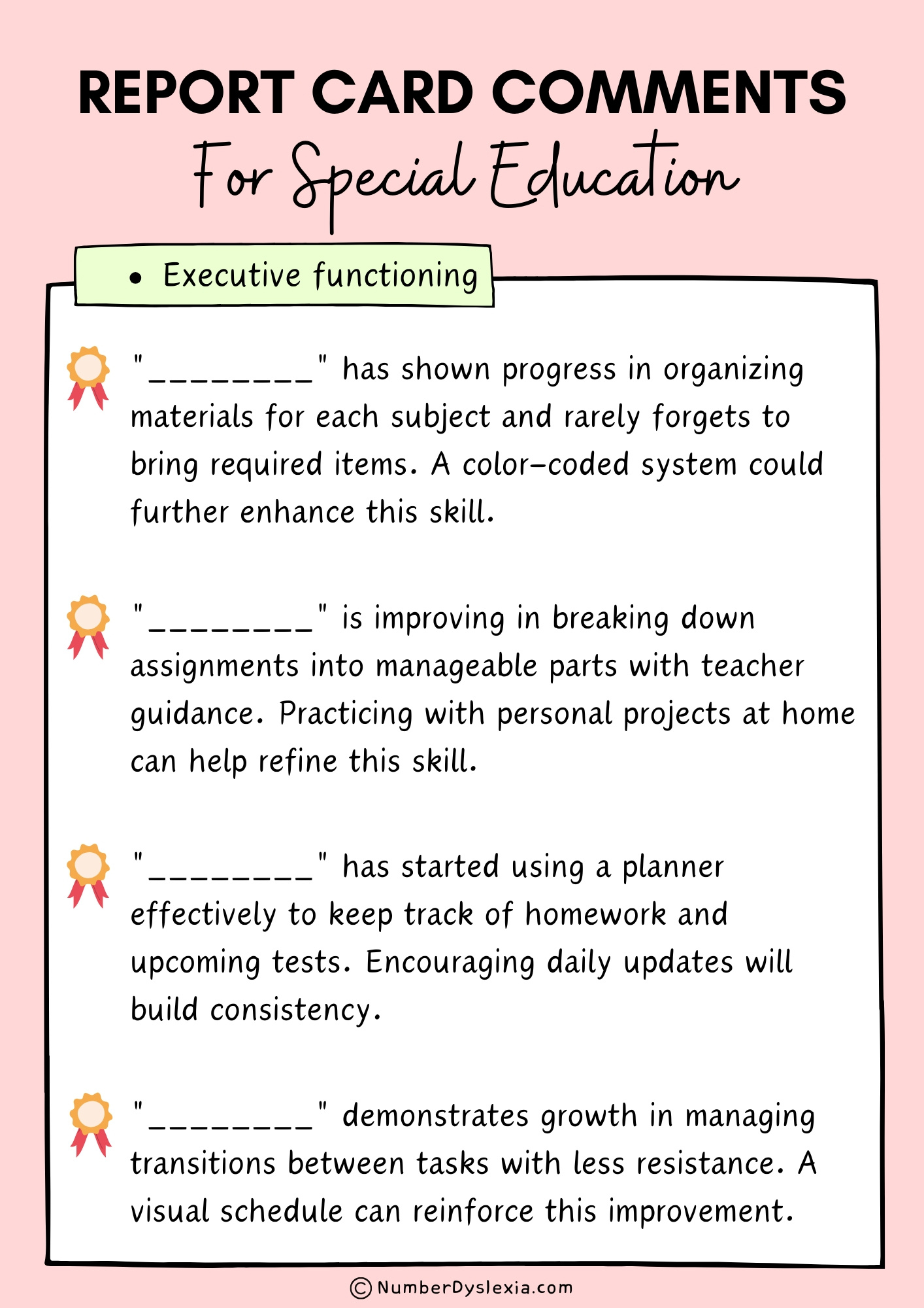 160 Report Card Comments For Students With Special Needs [Pdf intended for Free Printable Report Card Comments