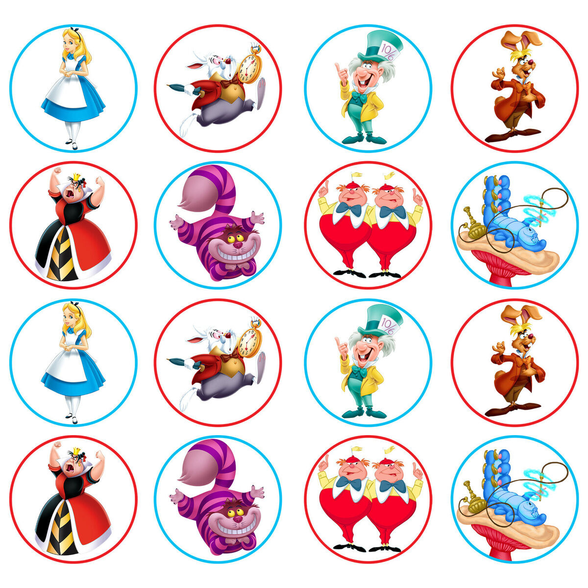 16X Edible Alice In Wonderland Party Cupcake Toppers Wafer Paper 4Cm (Uncut) pertaining to Alice In Wonderland Cupcake Toppers Free Printable