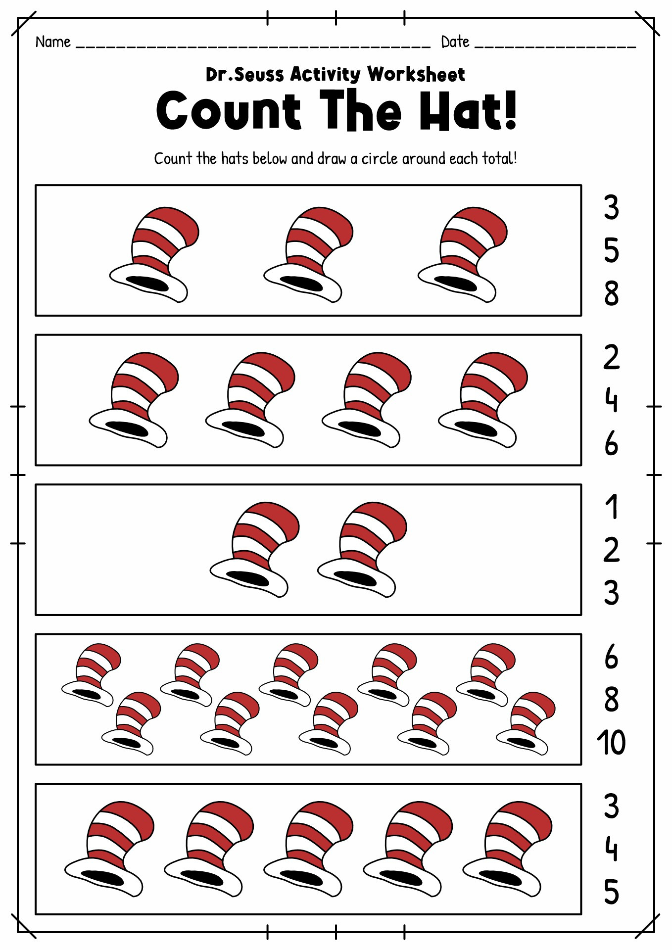 18 Dr. Seuss Worksheets For Preschool - Free Pdf At Worksheeto throughout Dr Seuss Free Printables