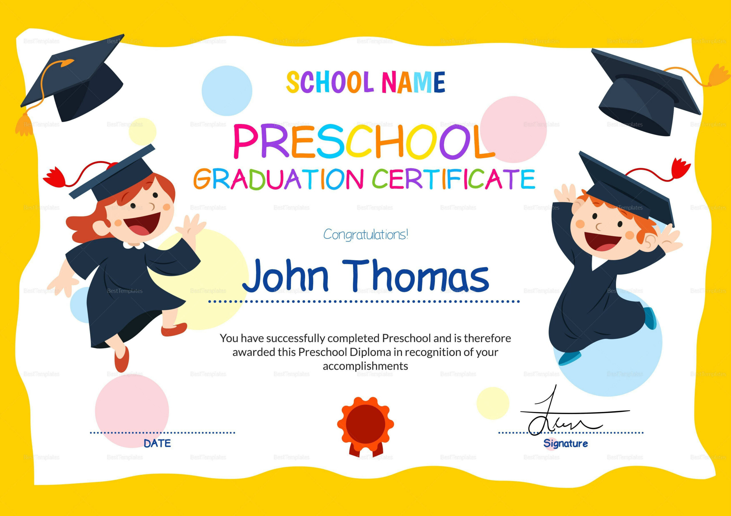 18+ Preschool Certificate Templates - Pdf with regard to Preschool Graduation Diploma Free Printable
