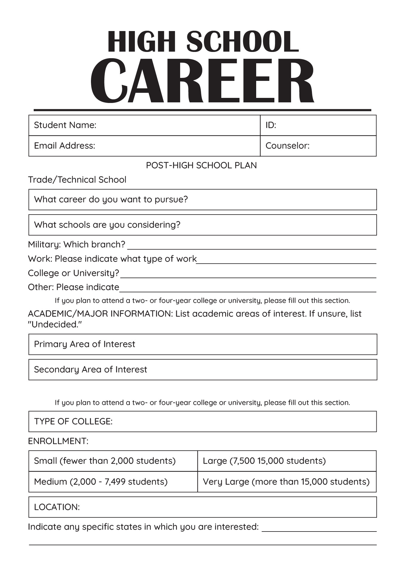 19 High School Student Information Worksheet - Free Pdf At within Free Printable High School Worksheets