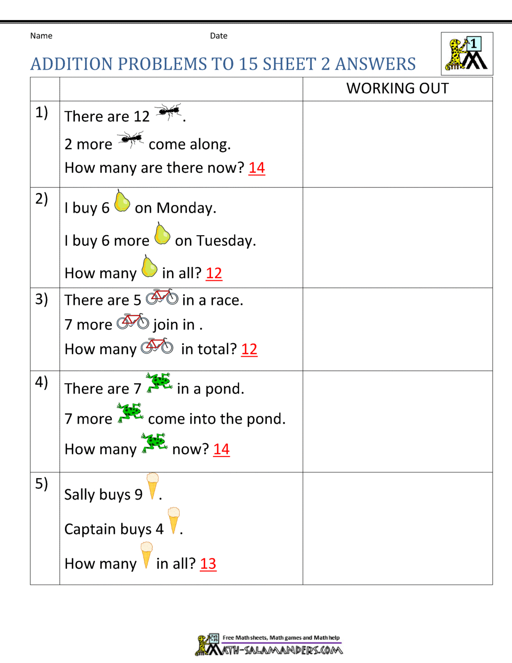 1St Grade Addition Word Problems for Free Printable 1St Grade Math Word Problems