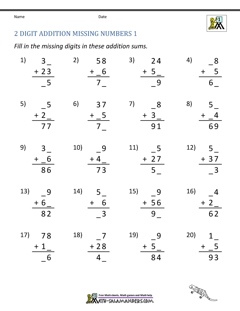 2 Digit Addition Worksheets for Free Printable Two Digit Addition Worksheets