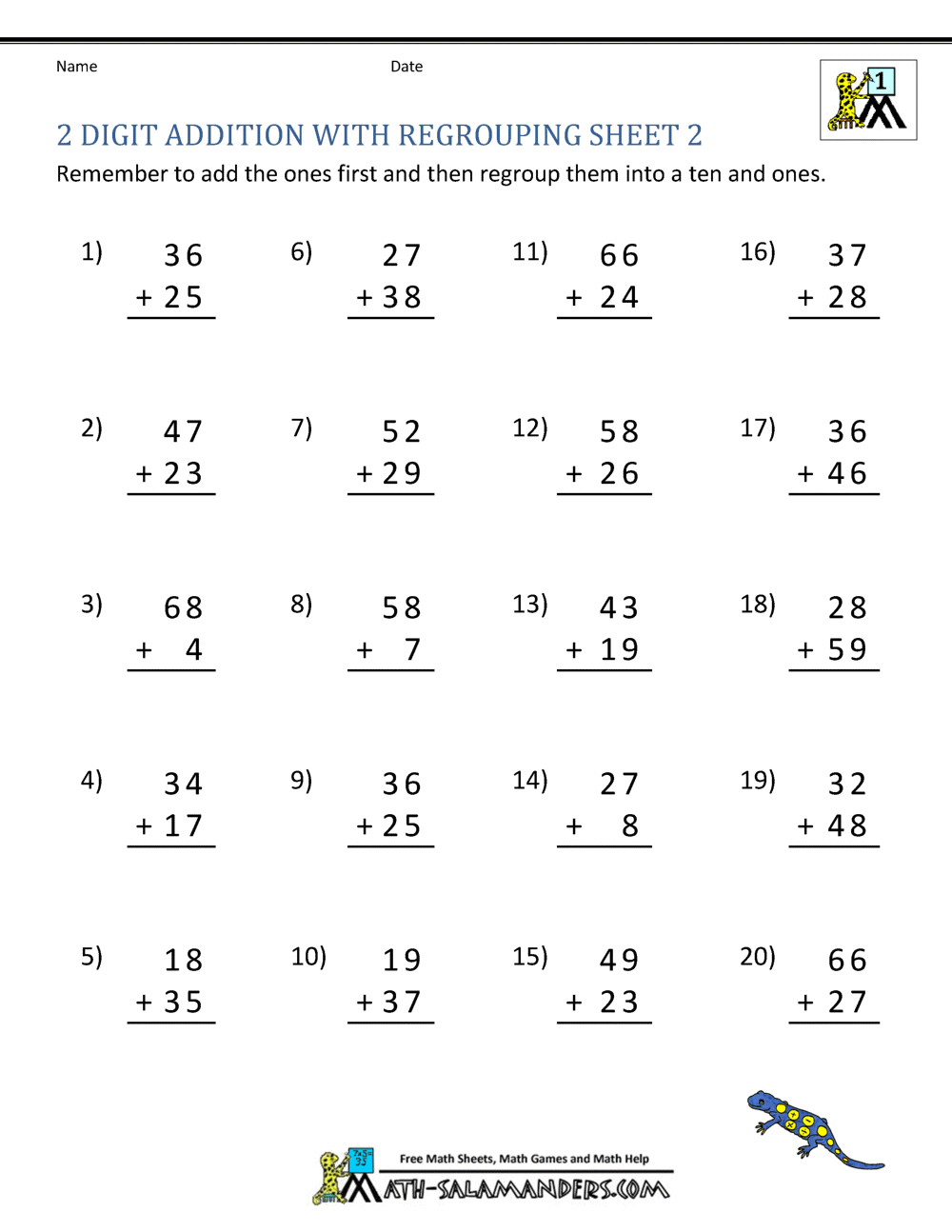 2 Digit Addition Worksheets intended for Free Printable Double Digit Addition And Subtraction Worksheets
