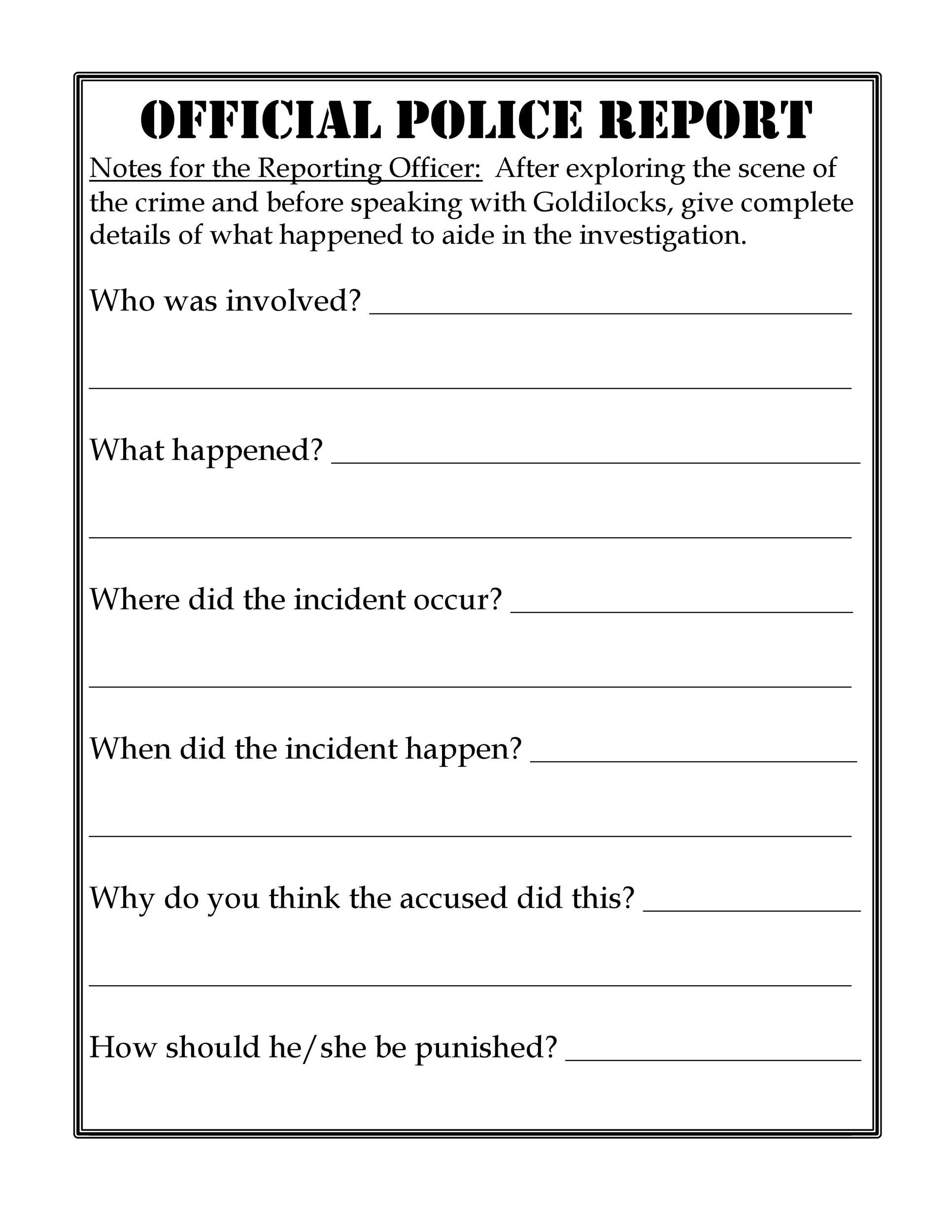 20+ Police Report Template &amp;amp; Examples [Fake / Real] ᐅ Templatelab throughout Free Printable Police Report
