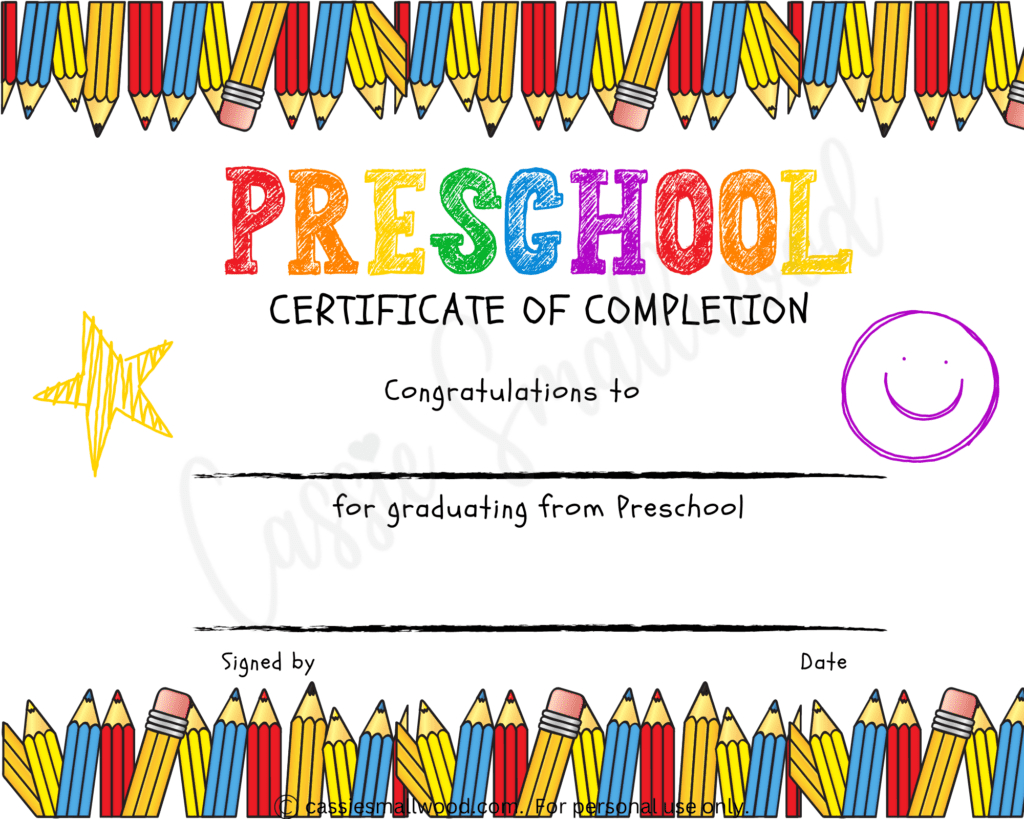 20 Preschool And Kindergarten Graduation Certificates (Free for Preschool Graduation Diploma Free Printable