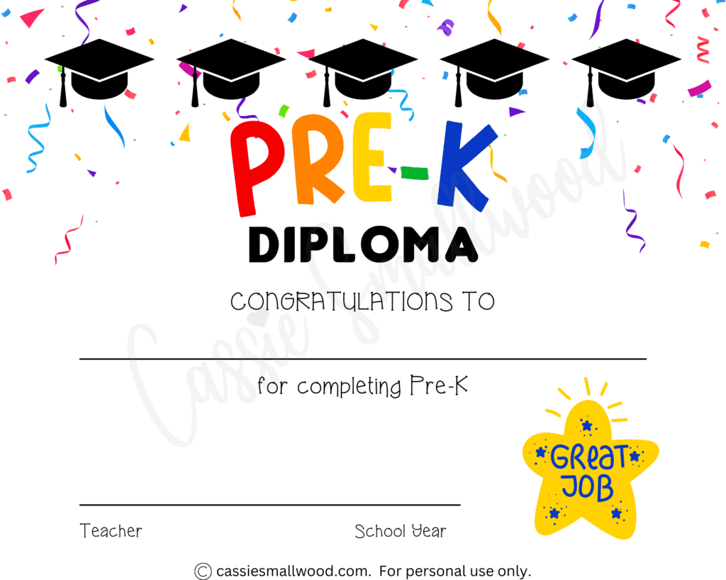 20 Preschool And Kindergarten Graduation Certificates (Free within Preschool Graduation Diploma Free Printable