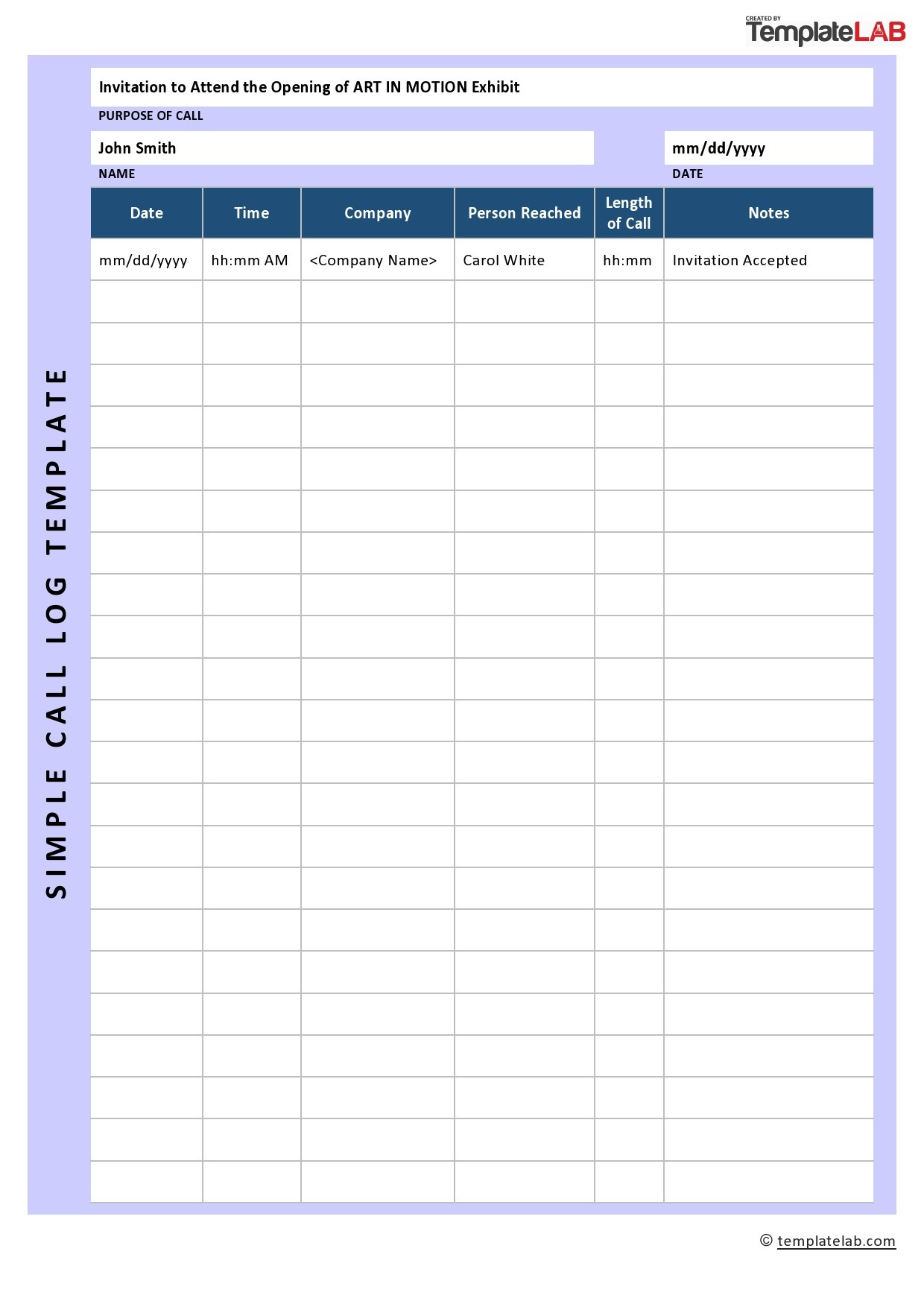 20+ Printable Call Log Templates [Word,Excel,Pdf] - Templatelab with Free Printable Call Log Form