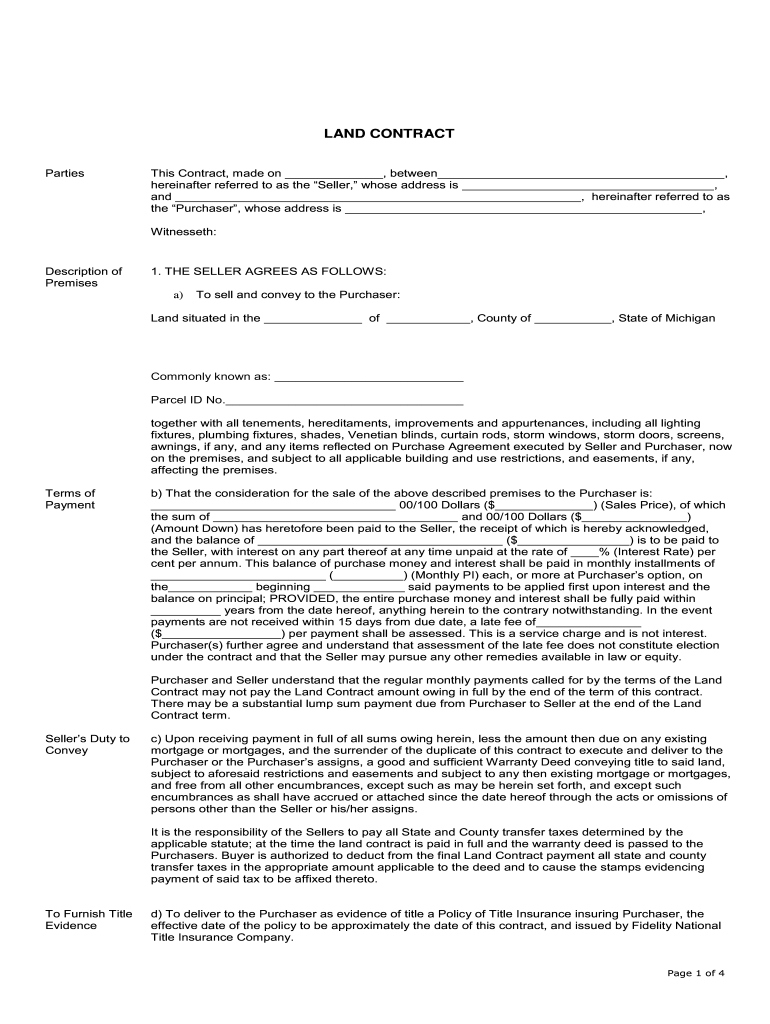 2011-2025 Form Mi Land Contract Fill Online, Printable, Fillable pertaining to Free Printable Land Contract Forms