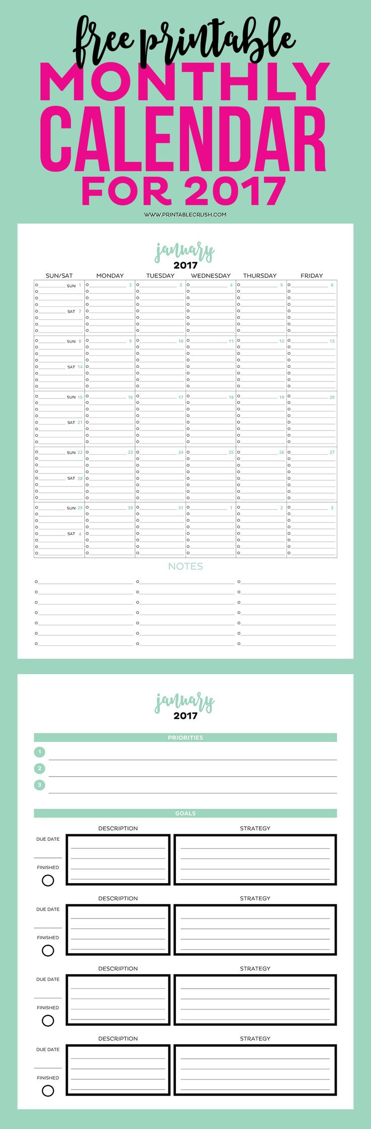2017 Simple Printable Calendar And Goal Planner within Free Printable Agenda 2017