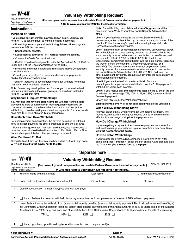 2018-2025 Form Irs W-4V Fill Online, Printable, Fillable, Blank intended for Free Printable W 4 Form