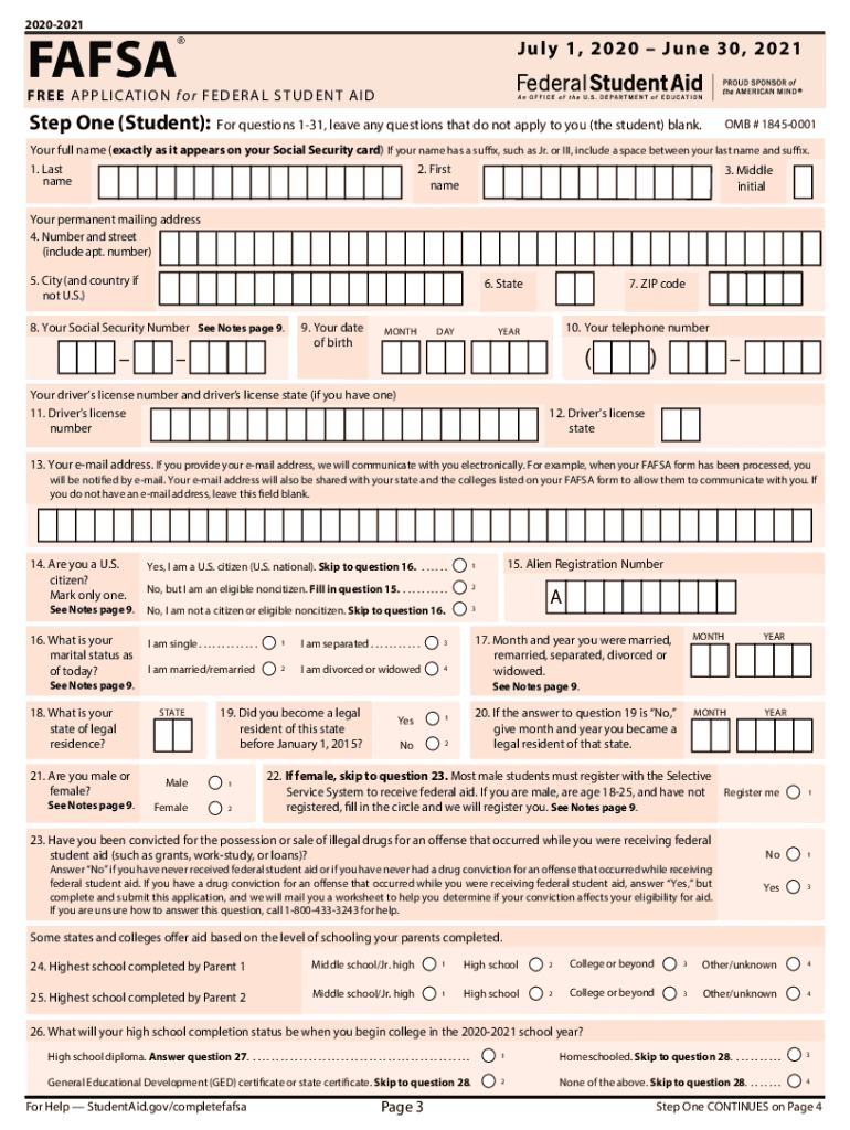 2020-2025 Form Fafsa Application Fill Online, Printable, Fillable throughout Free Printable Fafsa Form
