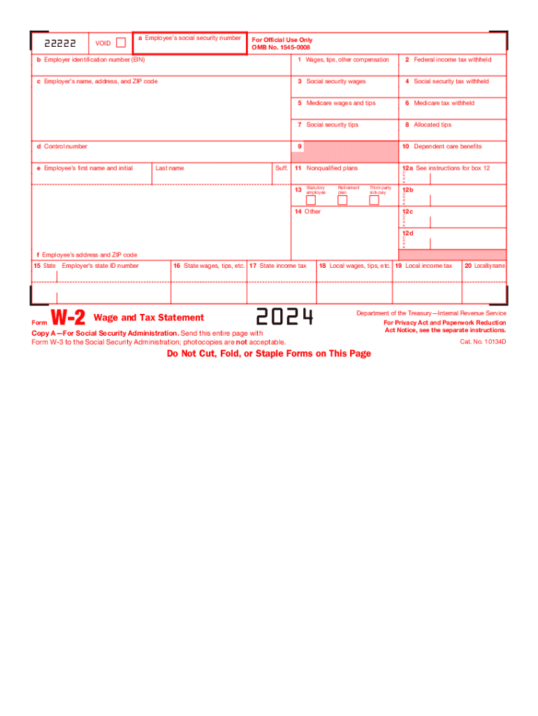 2024 Form Irs W-2 Fill Online, Printable, Fillable, Blank - Pdffiller pertaining to Free W2 Forms Online Printable