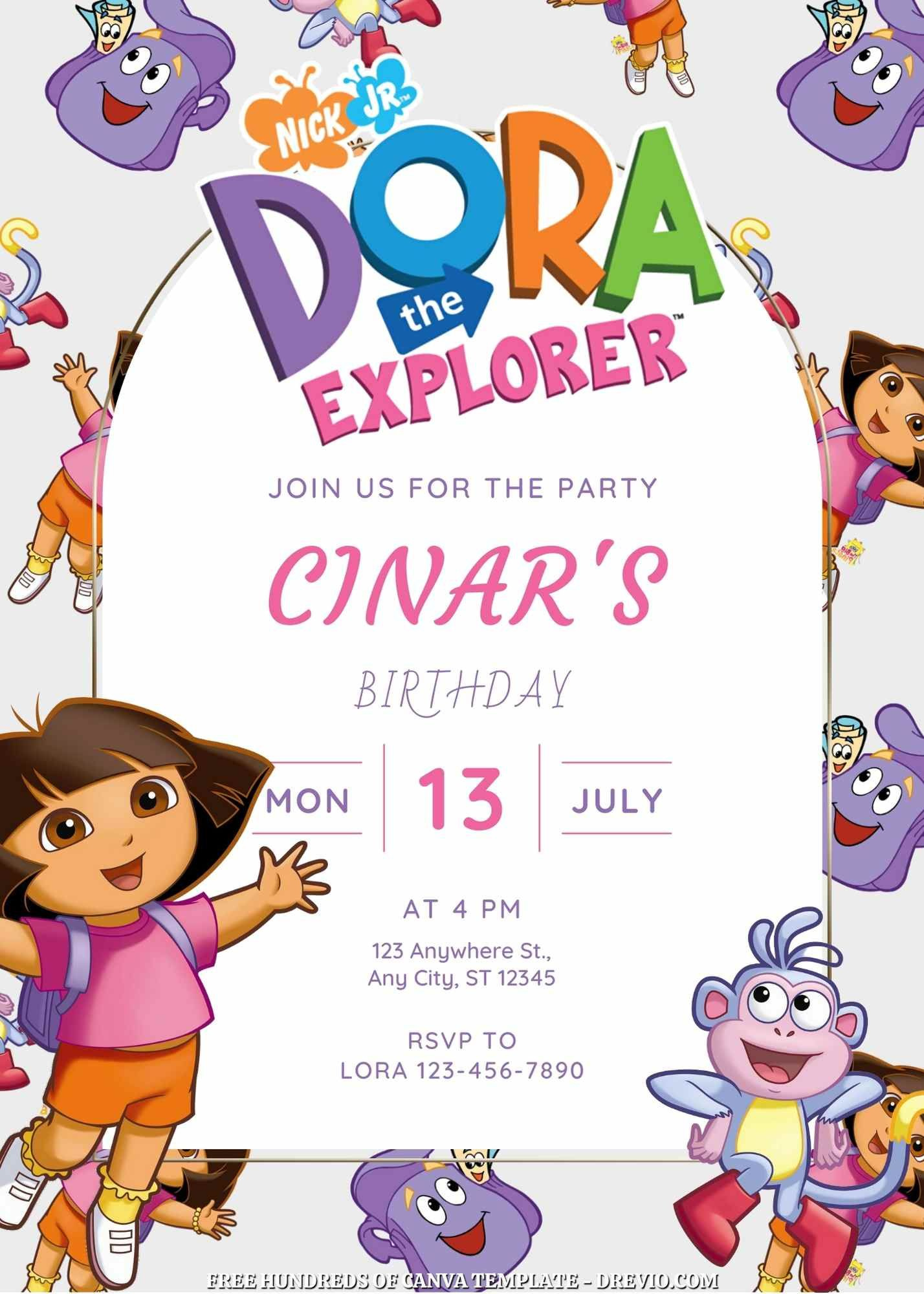 22+ Dora The Explorer Canva Birthday Invitation Templates for Dora The Explorer Free Printable Invitations
