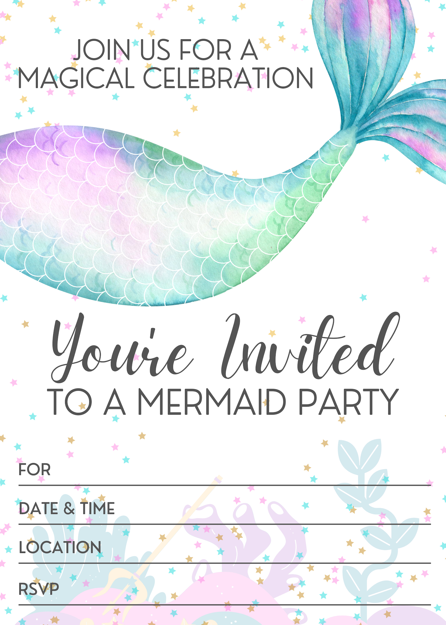 22 Fun Mermaid-Themed Party Ideas - Invitations, Decorations intended for Free Mermaid Party Printables