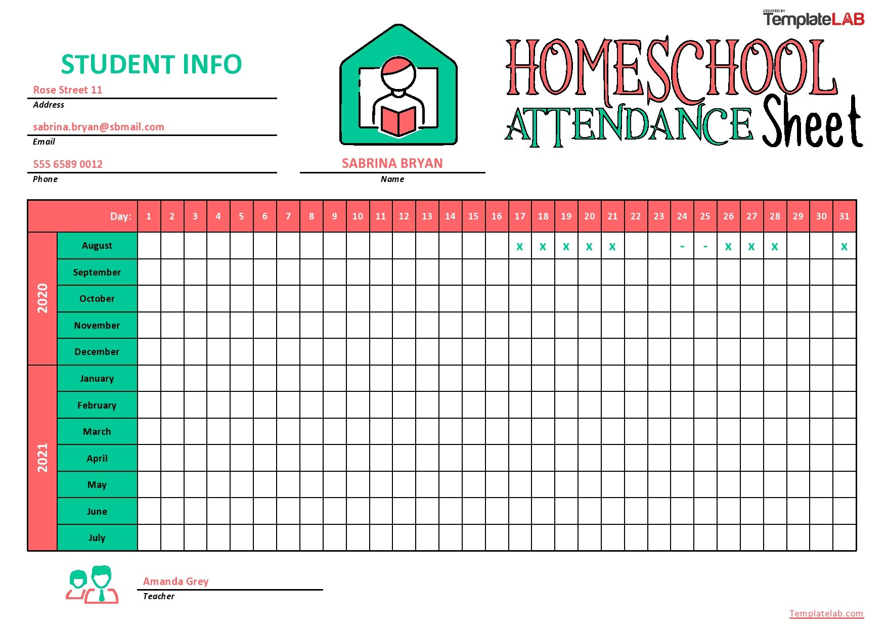 23 Free Printable Attendance Sheet Templates [Word/Excel] for Free Printable Attendance Sheets For Homeschool