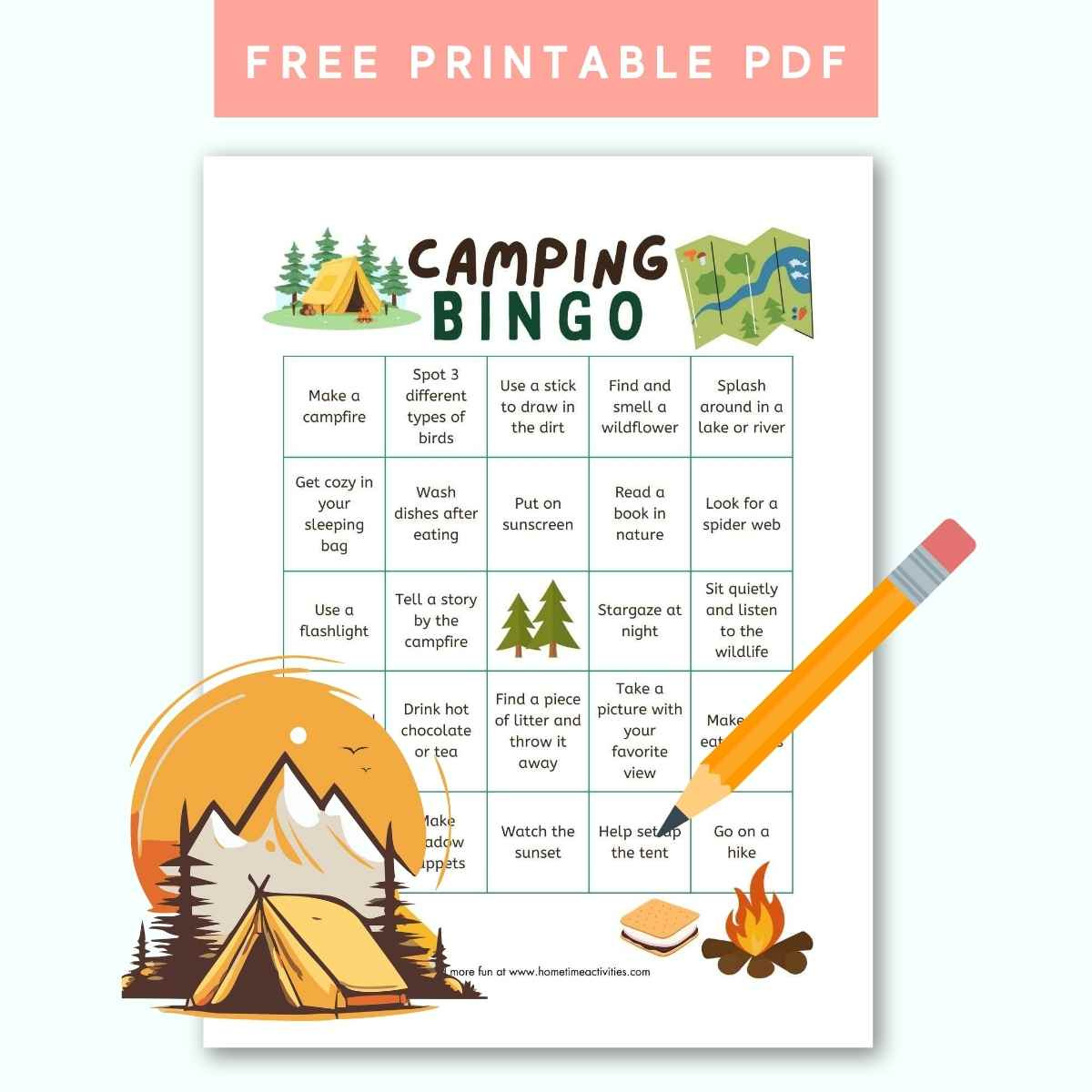 24 Camping Activities For Kids (Printable Activity Bingo) throughout Free Printable Camping Games