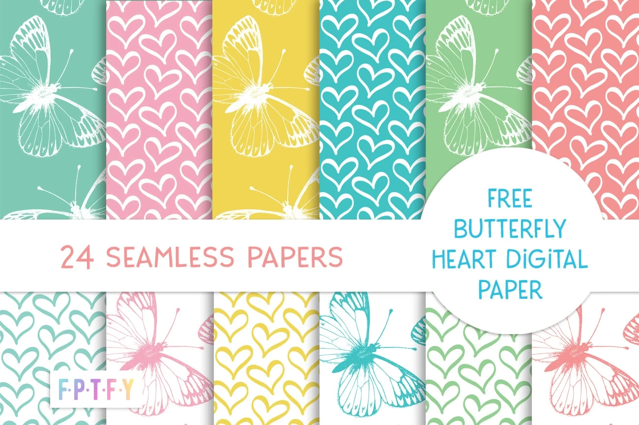 24 Free Butterfly Hearts Digital Paper Pattern - Free Pretty regarding Free Printable Scrapbook Paper Designs