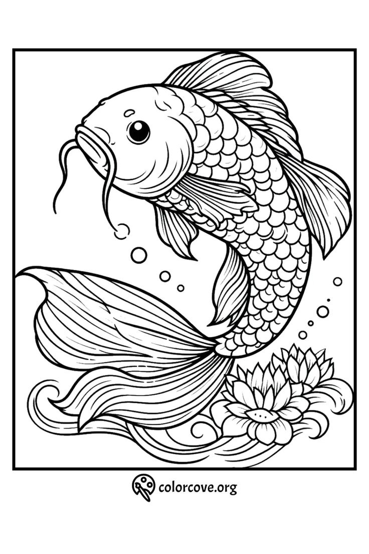 24 Free Koi Fish Coloring Pages – The Color Cove in Free Printable Fish Coloring Pages