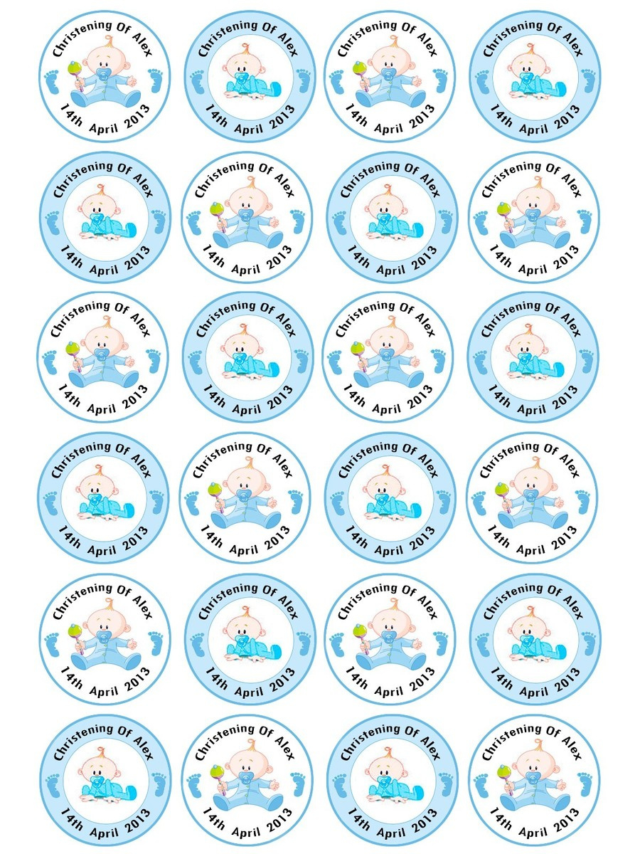 24 X Personalised Christening Baptism Baby Shower Boy Cake Cupcake inside Baptism Cupcake Toppers Printable Free