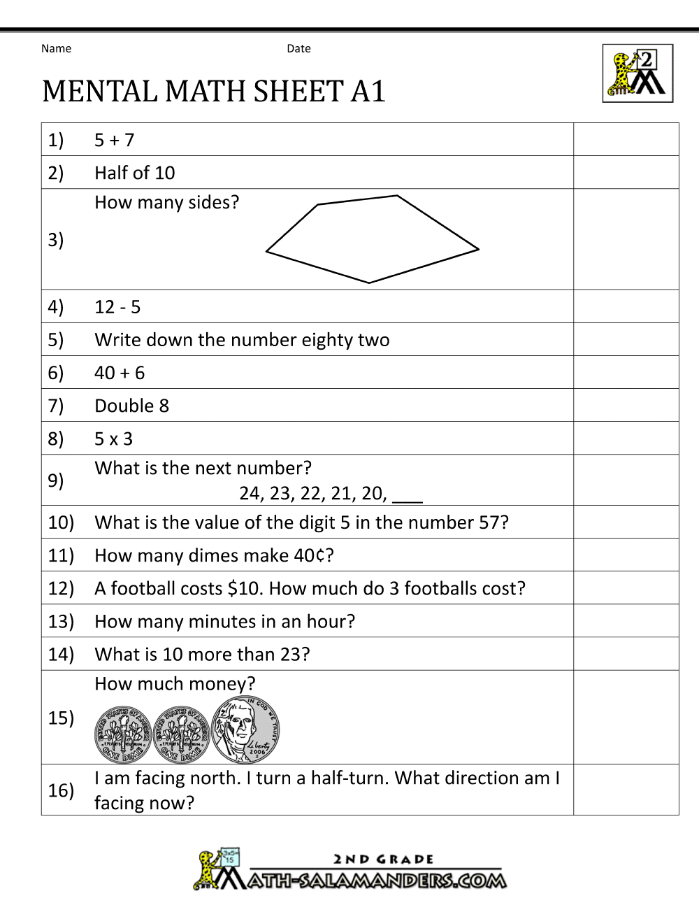 2Nd Grade Mental Math Worksheets intended for Free Printable Mental Math Worksheets