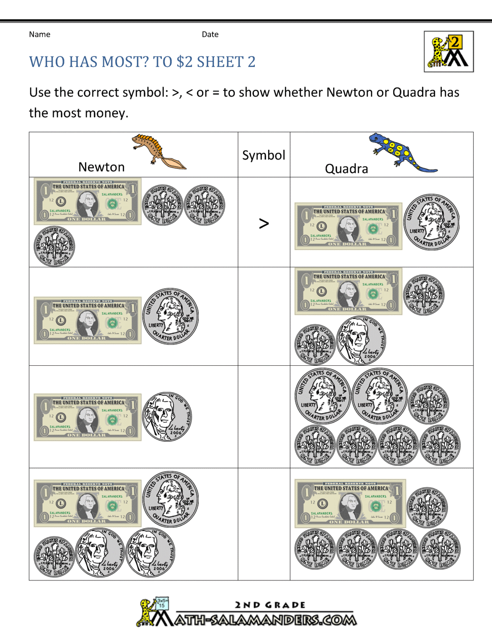 2Nd Grade Money Worksheets Up To $2 pertaining to Free Printable Counting Money Worksheets For 2Nd Grade