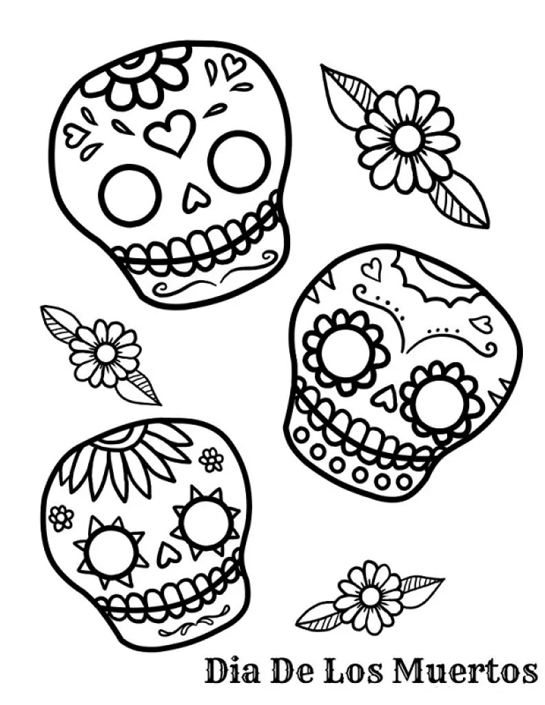 3 Little Skulls To Color - Dia De Los Muertos (Day Of The Dead with Free Dia De Los Muertos Printables