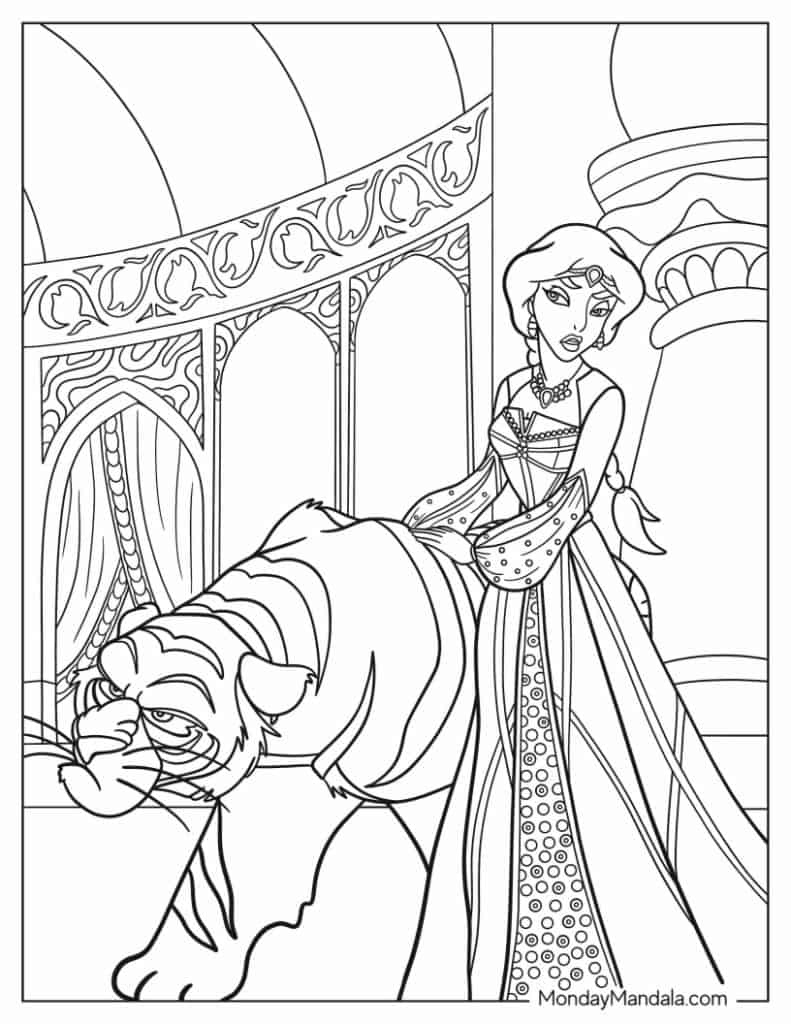 30 Aladdin & Jasmine Coloring Pages (Free Pdf Printables) for Free Printable Princess Jasmine Coloring Pages