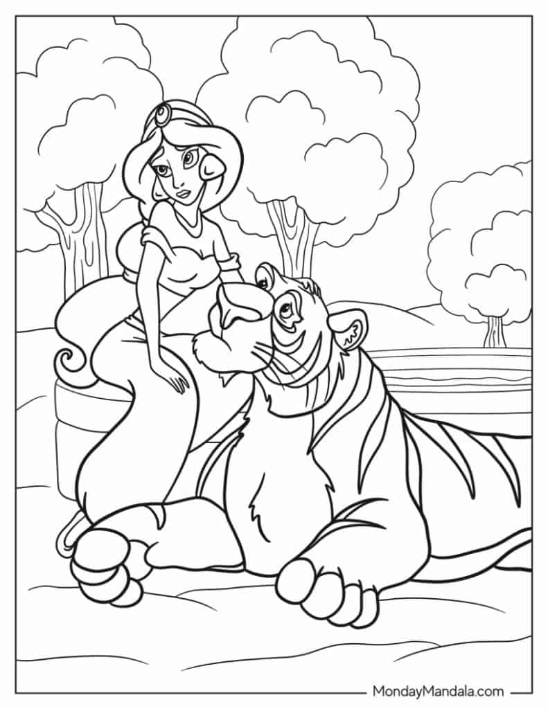 30 Aladdin & Jasmine Coloring Pages (Free Pdf Printables) throughout Free Printable Princess Jasmine Coloring Pages
