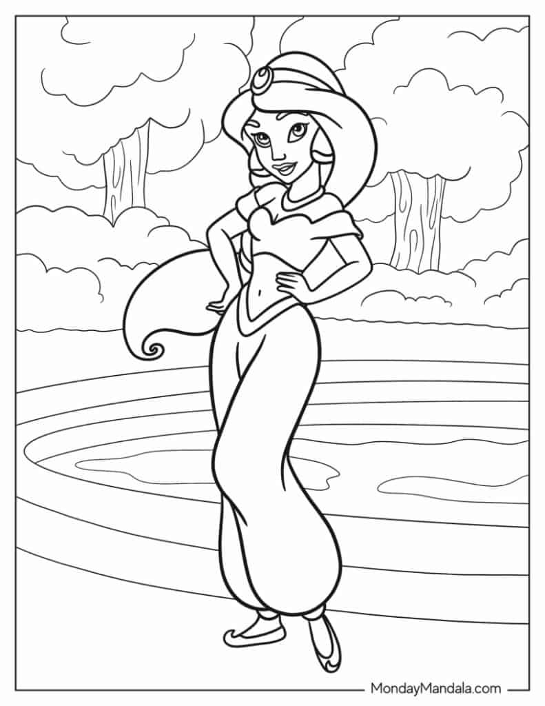 30 Aladdin & Jasmine Coloring Pages (Free Pdf Printables) with Free Printable Princess Jasmine Coloring Pages