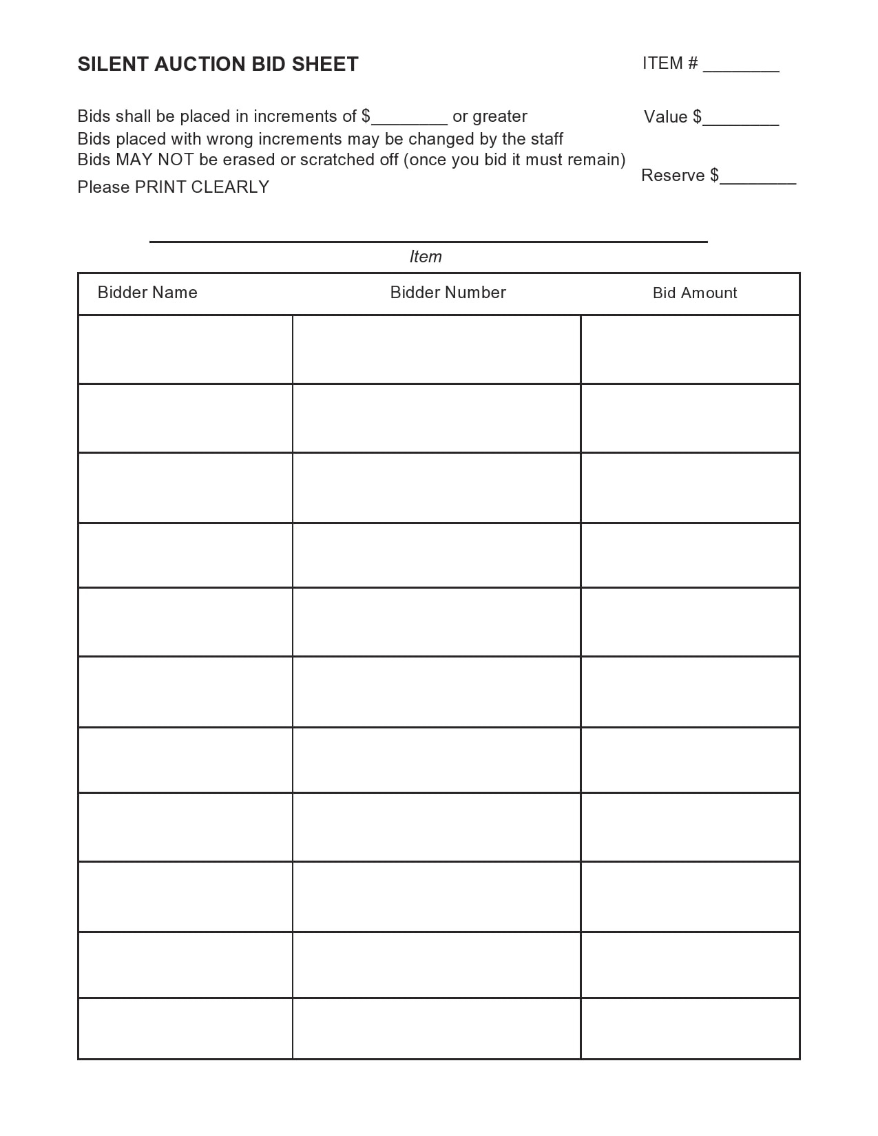 30 Silent Auction Bid Sheet Templates [Free] - Templatearchive in Free Printable Silent Auction Templates